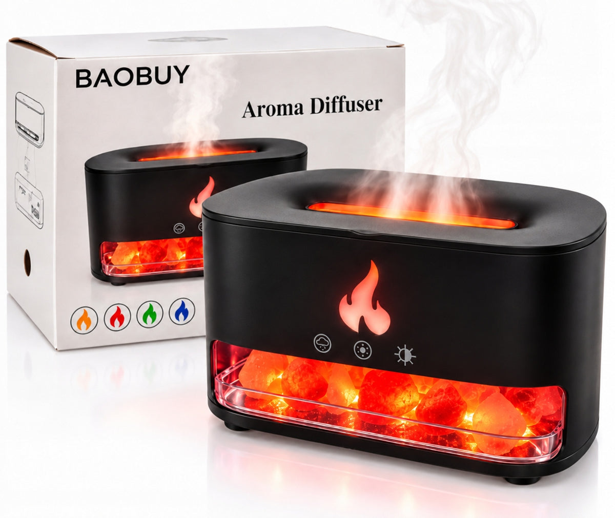 HUMIDIFIER FIREPLACE LAMP LED AROMATHERAPY DIFFUSER COLORS SALT