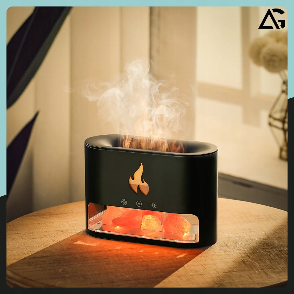 HUMIDIFIER FIREPLACE NIGHT LIGHT FLAME EFFECT LED DIFFUSER SALT Packaging status original