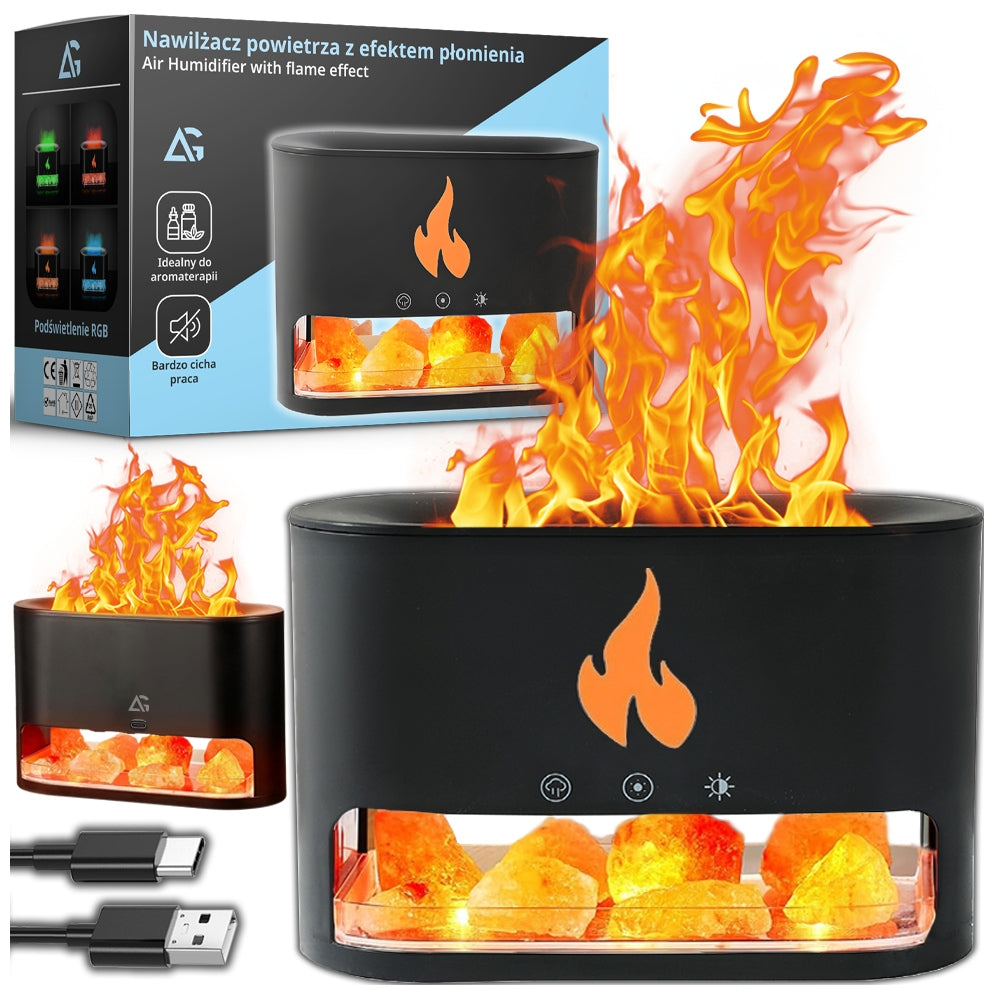HUMIDIFIER FIREPLACE NIGHT LIGHT FLAME EFFECT LED DIFFUSER SALT