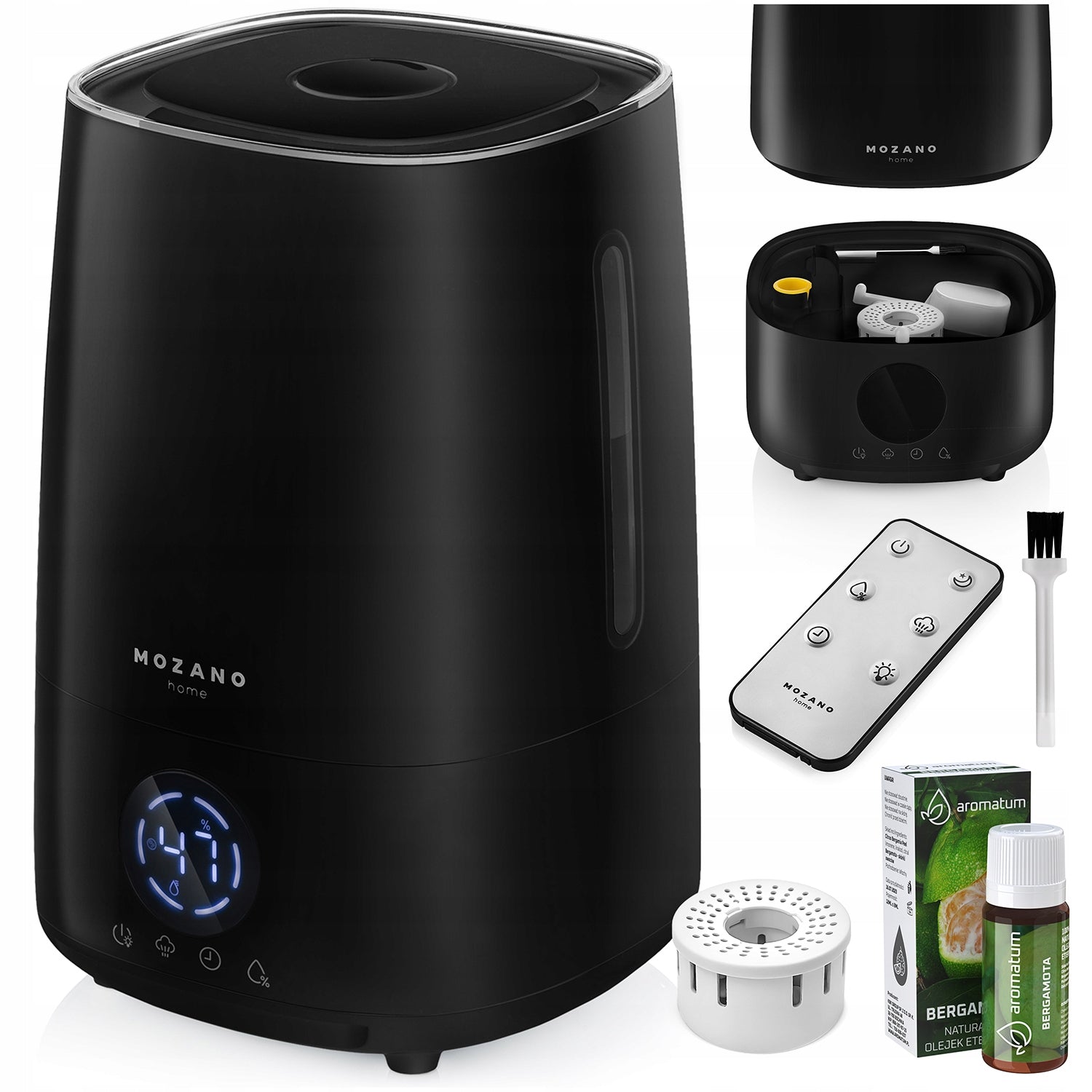 HUMIDIFIER ULTRASONIC BLACK 4L + AROMATHERAPY + IONIZATION