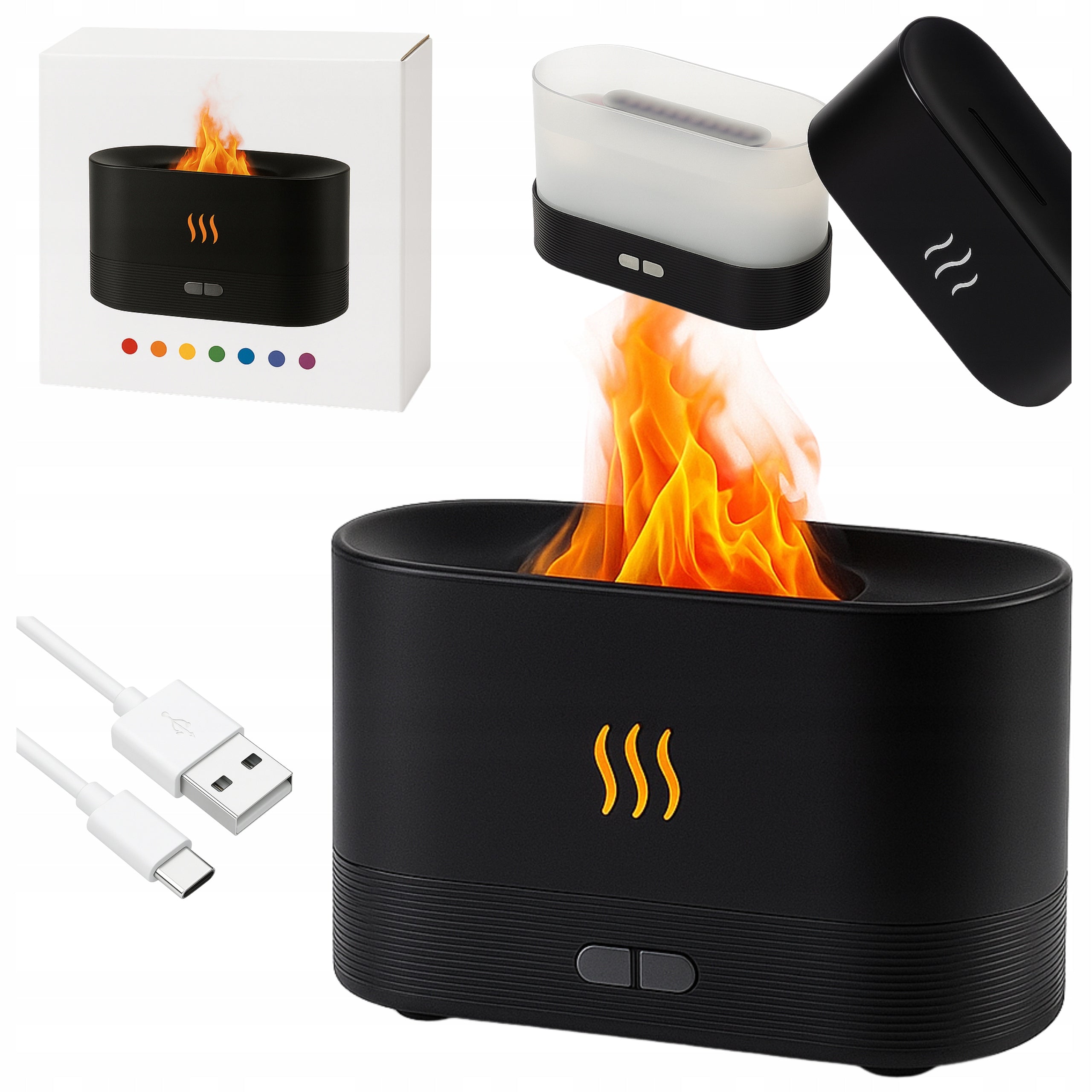 HUMIDIFIER WITH FLAME EFFECT AROMATHERAPY OIL DIFFUSER BLACK Packaging status original