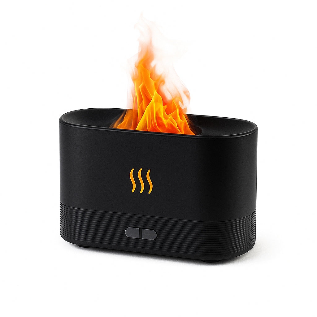 HUMIDIFIER WITH FLAME EFFECT AROMATHERAPY OIL DIFFUSER BLACK