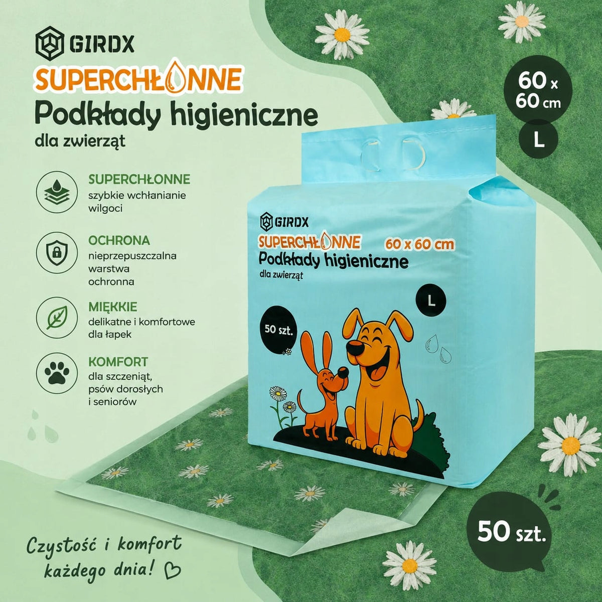 HYGIENE PADS GREEN DOG MATS UNIVERSAL 60x60cm 50 PCS Brand no brand