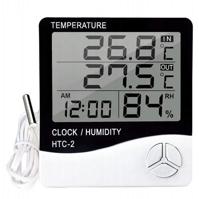 HYGROMETER THERMOMETER WIRELESS WEATHER STATION WITH PROBE SENSOR CLOCK LCD Manufacturer code HTC-2
