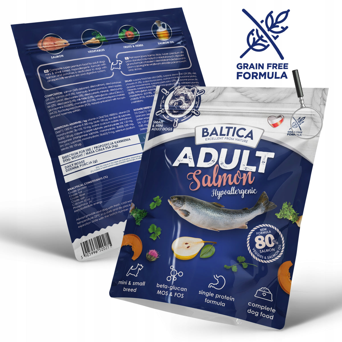 HYPOALLERGENIC DRY FOOD FOR ADULT DOGS SMALL BREED BALTICA SALMON 1KG Packaging status original