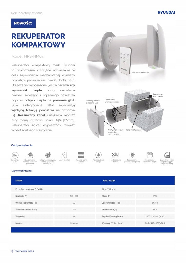 HYUNDAI Rekuperator kompaktowy HRS-HM64 Manufacturer code HRS-HM64
