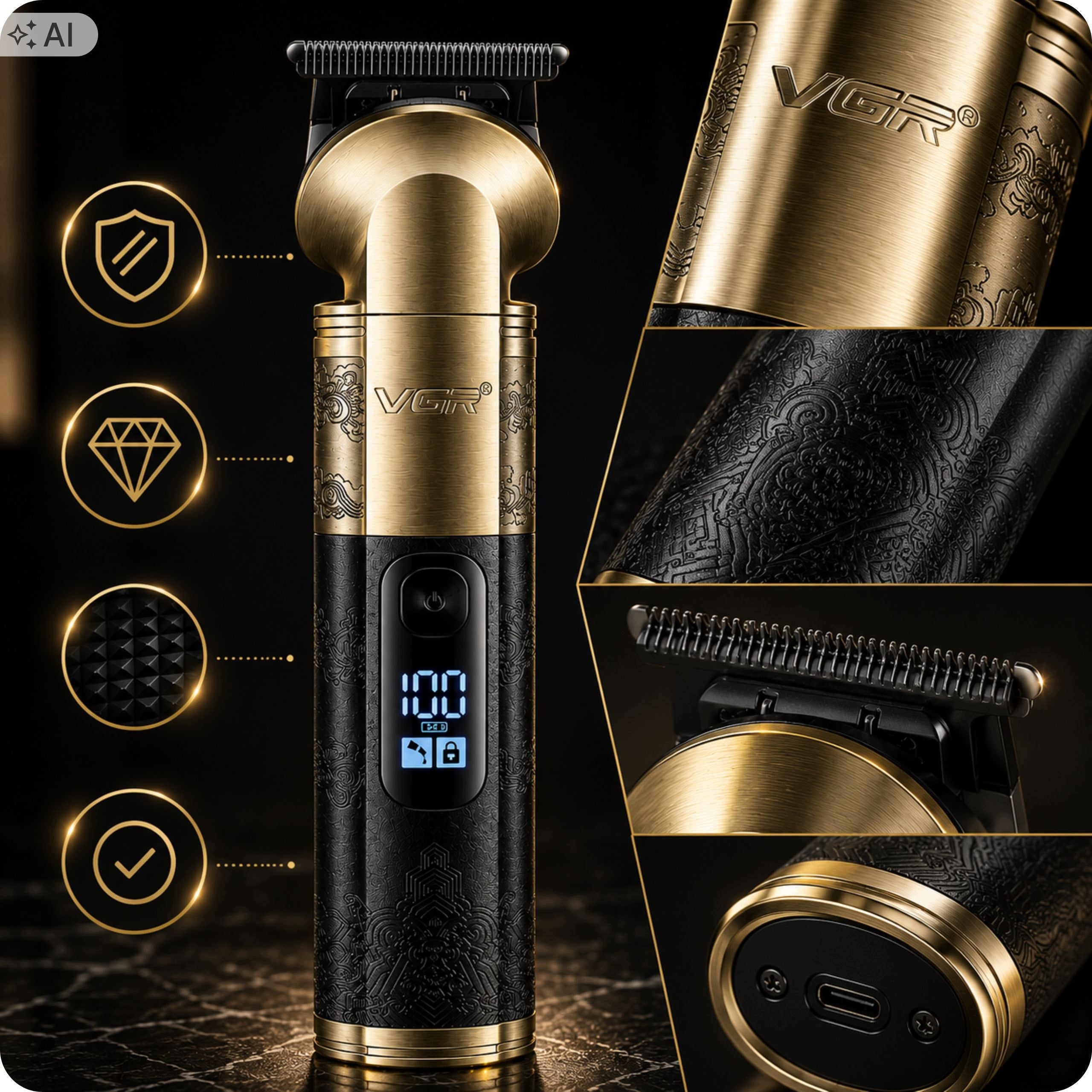 Hair Beard Trimmer Contour Metal LED USB 180min Titanium Blades Manufacturer code trymer barberski do zarostu i włosów