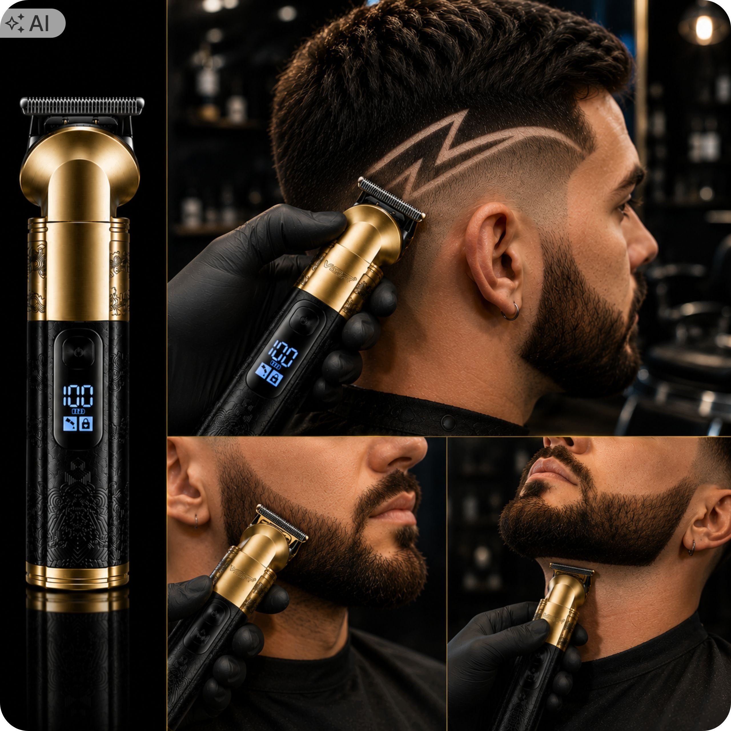 Hair Beard Trimmer Contour Metal LED USB 180min Titanium Blades Packaging status original