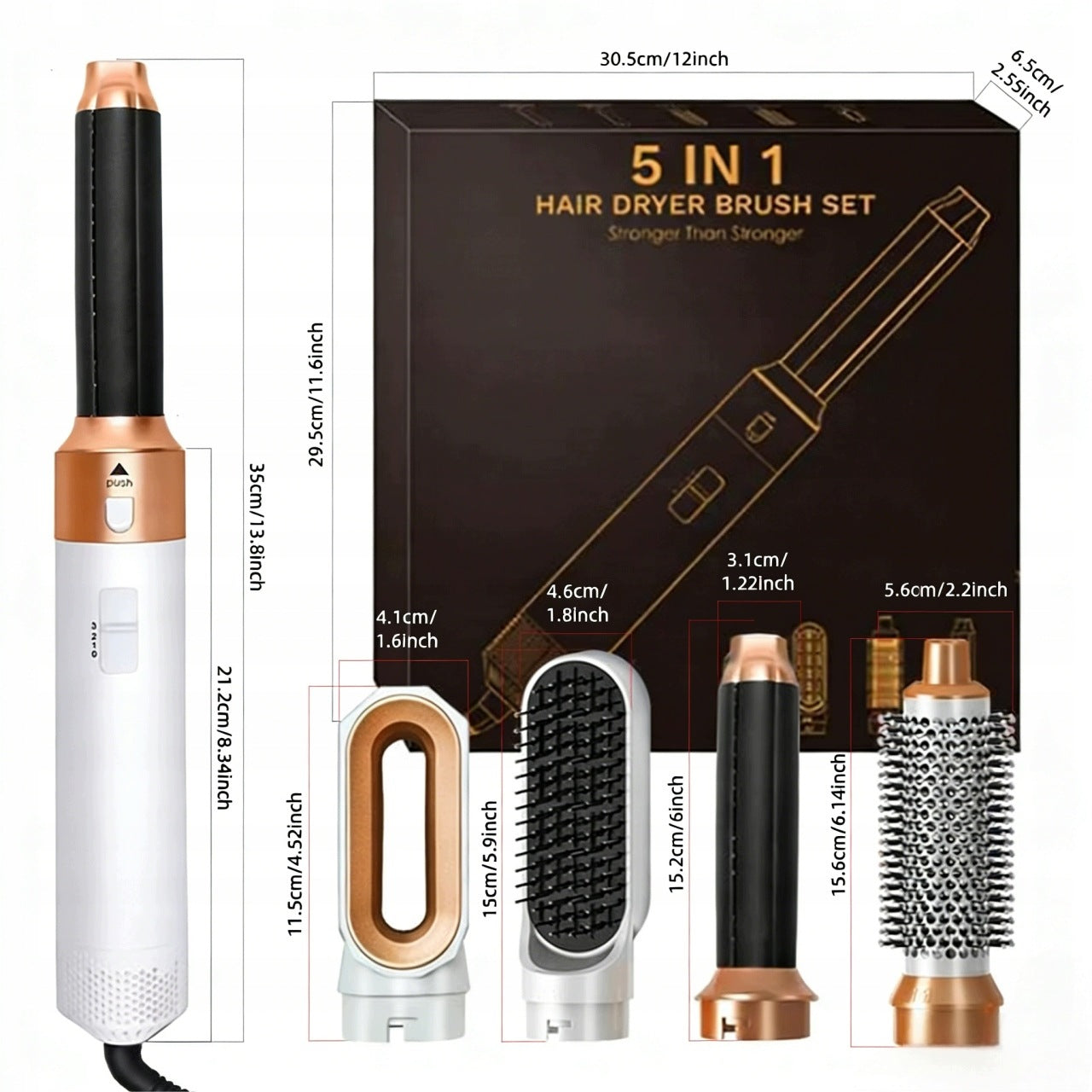 Hair Brush Thermal Hair Dryer Set 5 in 1 Manufacturer code Biały zestaw suszarki do włosów 5 w 1, 1000 W