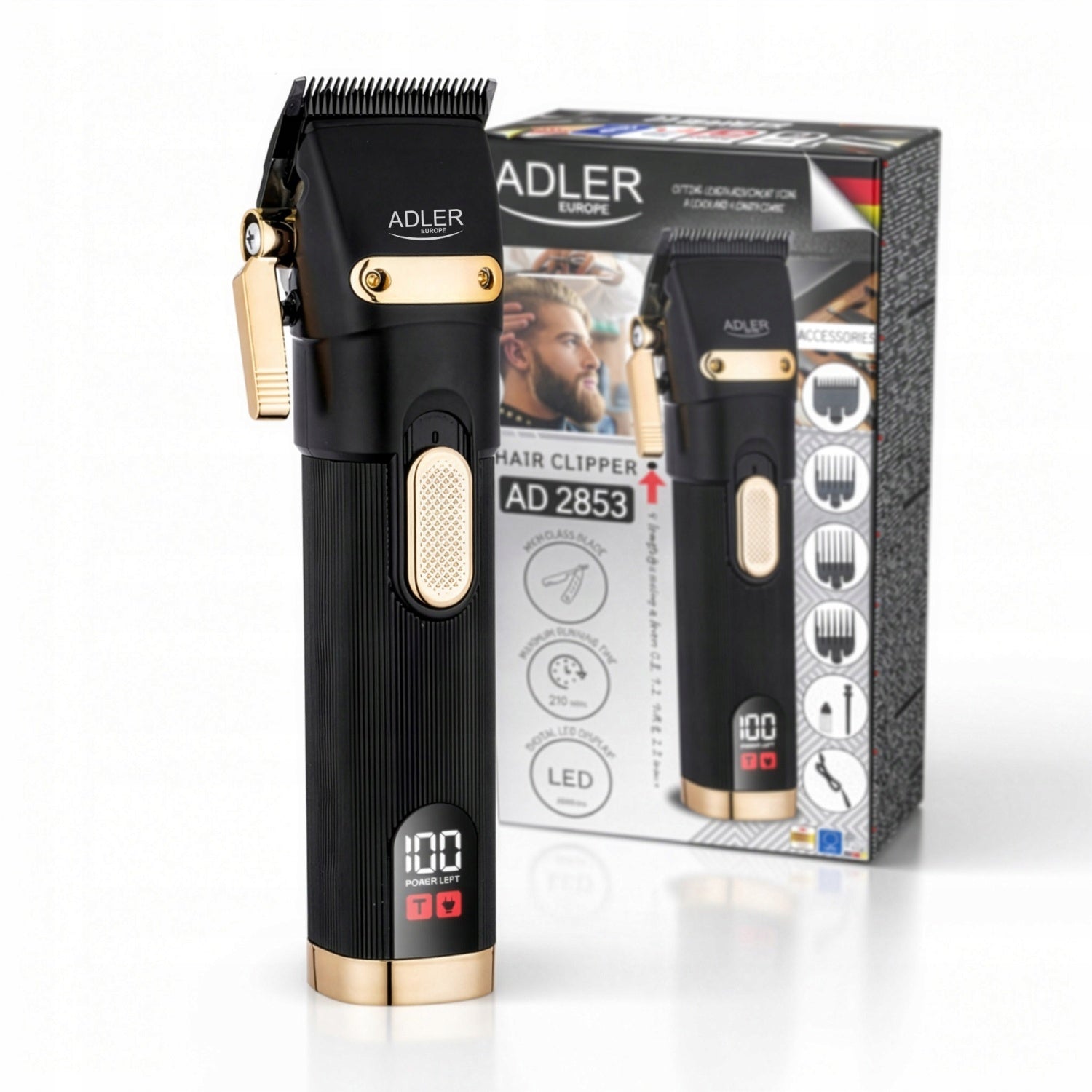 Hair Clipper, LED, 2 Speeds, 4 Caps, 0,8 – 13 mm, USB Packaging status original