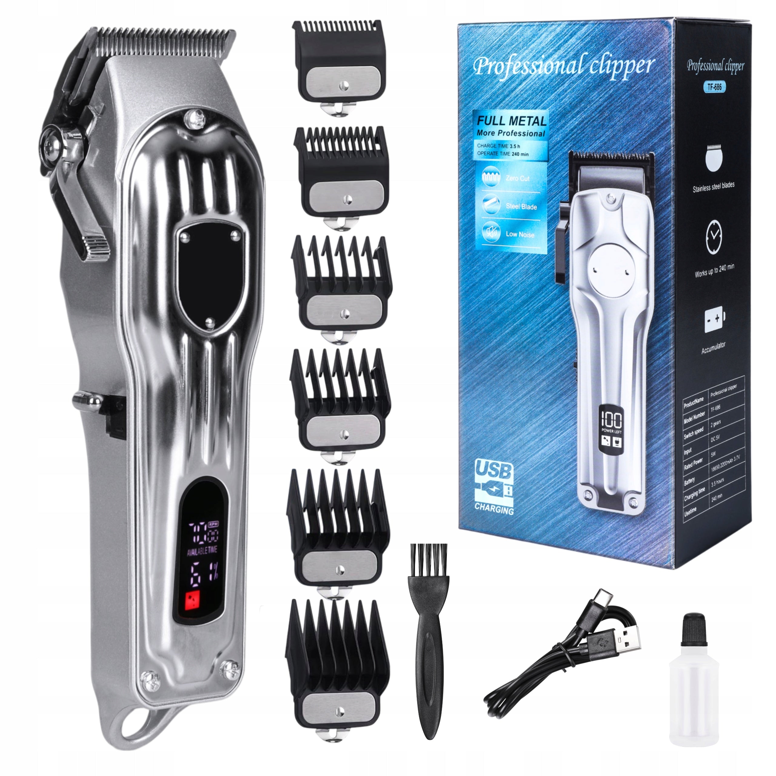 Hair Clipper Wireless Professional For Cutting Caps Set