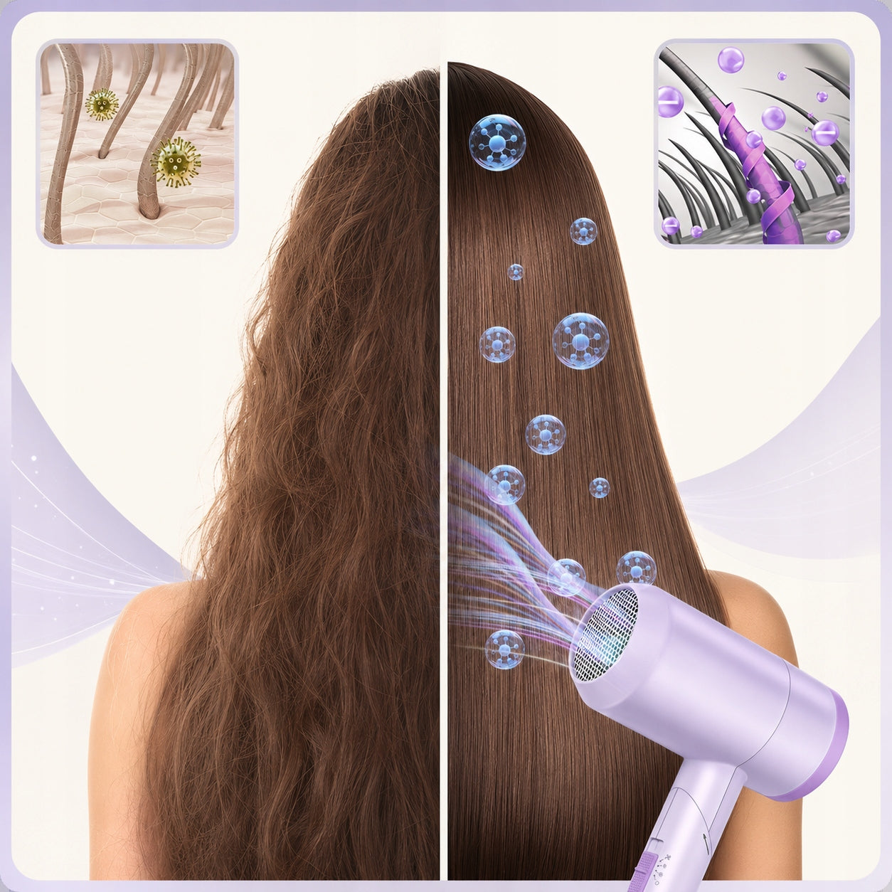 Hair Dryer 2100W Ionization Purple Cold Air Concentrator Case Brand Aigostar