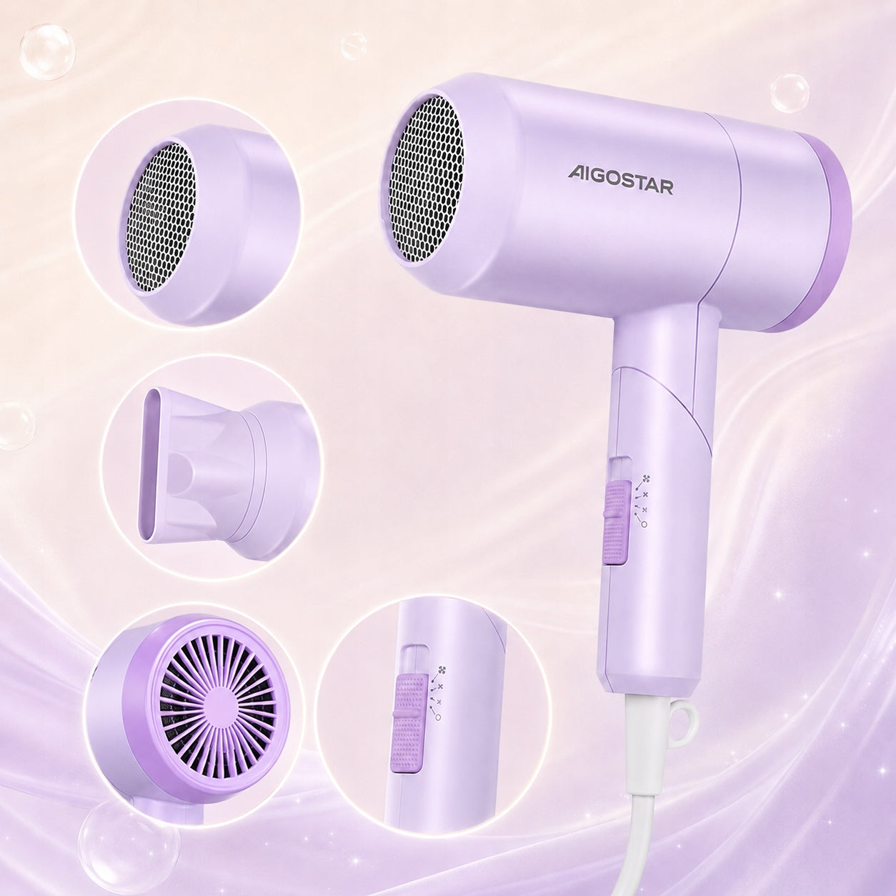 Hair Dryer 2100W Ionization Purple Cold Air Concentrator Case Manufacturer code B303011YT