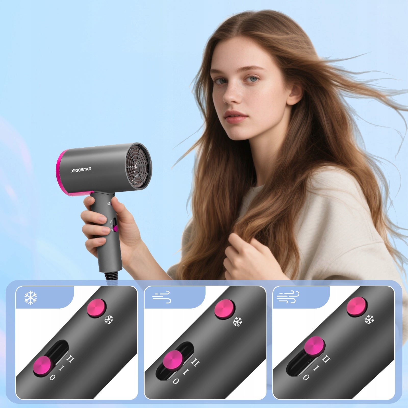 Hair Dryer 2200W WITH IONIZATION Cold Air + Concentrator Packaging status original