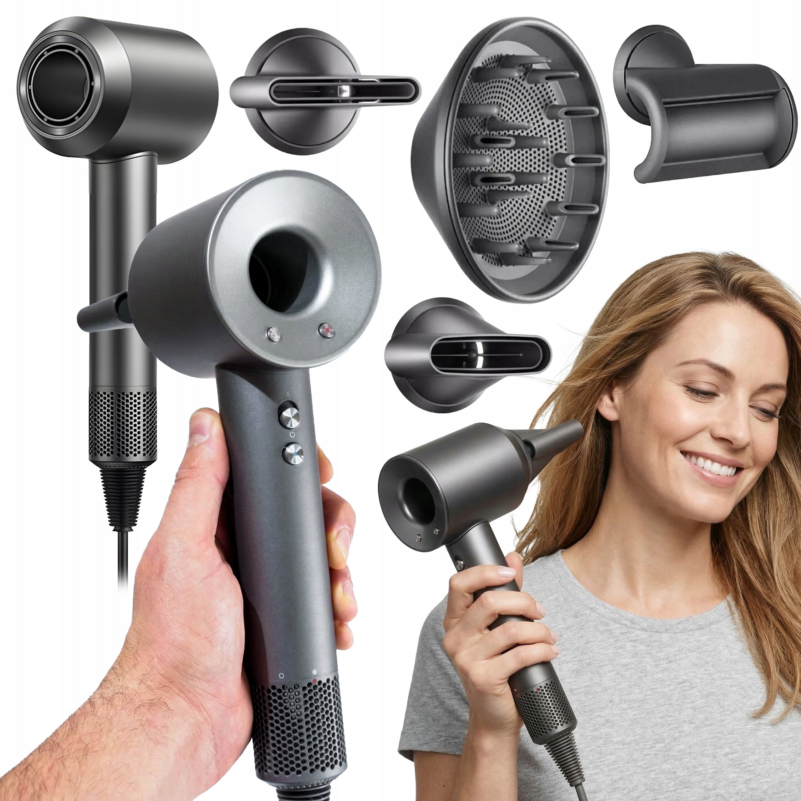 Hair Dryer PROFESSIONAL Diffuser 4 Nozzles MULTIFUNCTIONAL Strong Lightweight