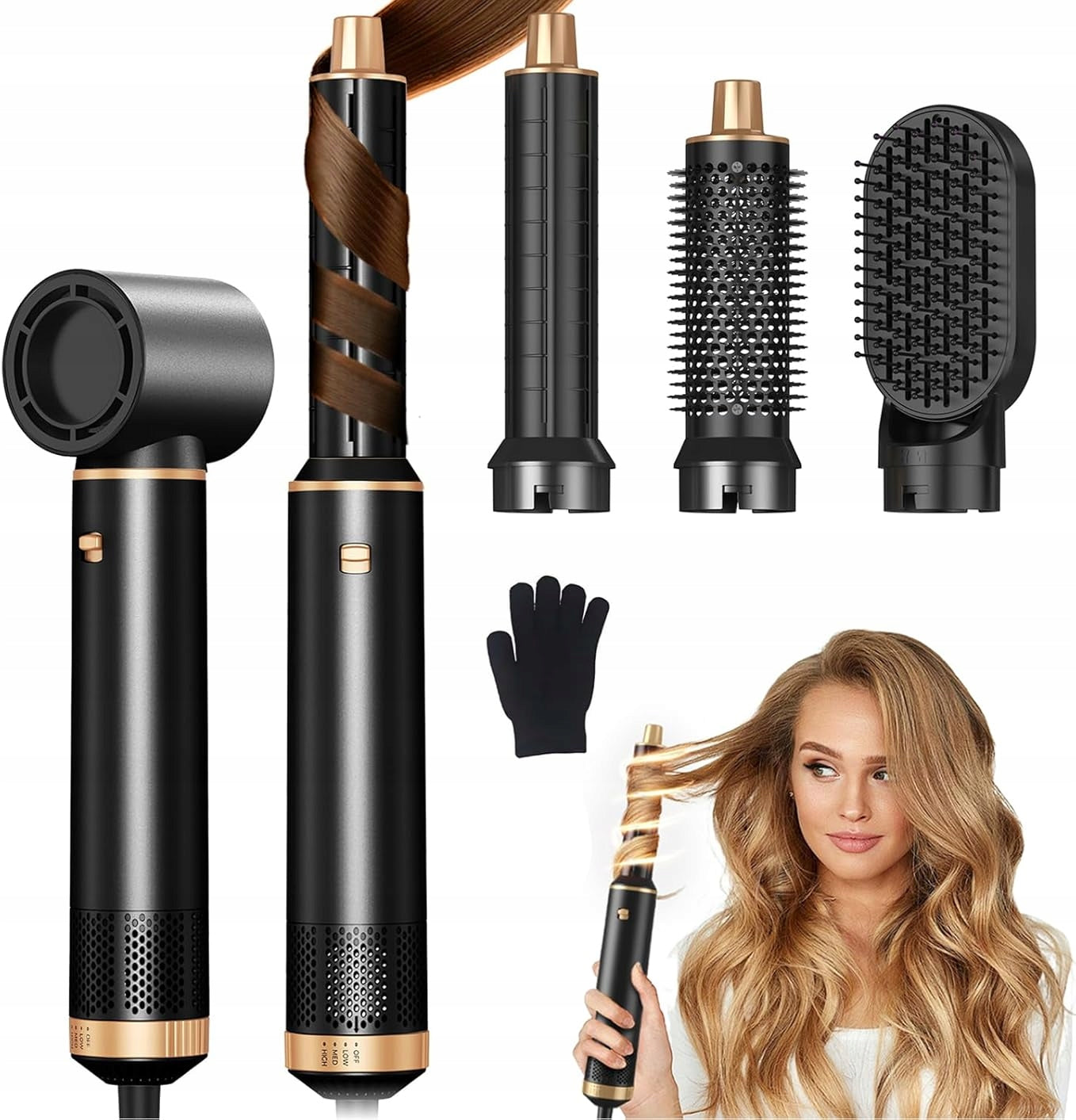 Hair Dryer With Curler And Straightener Negative Ion Technology 5in1 Packaging status original