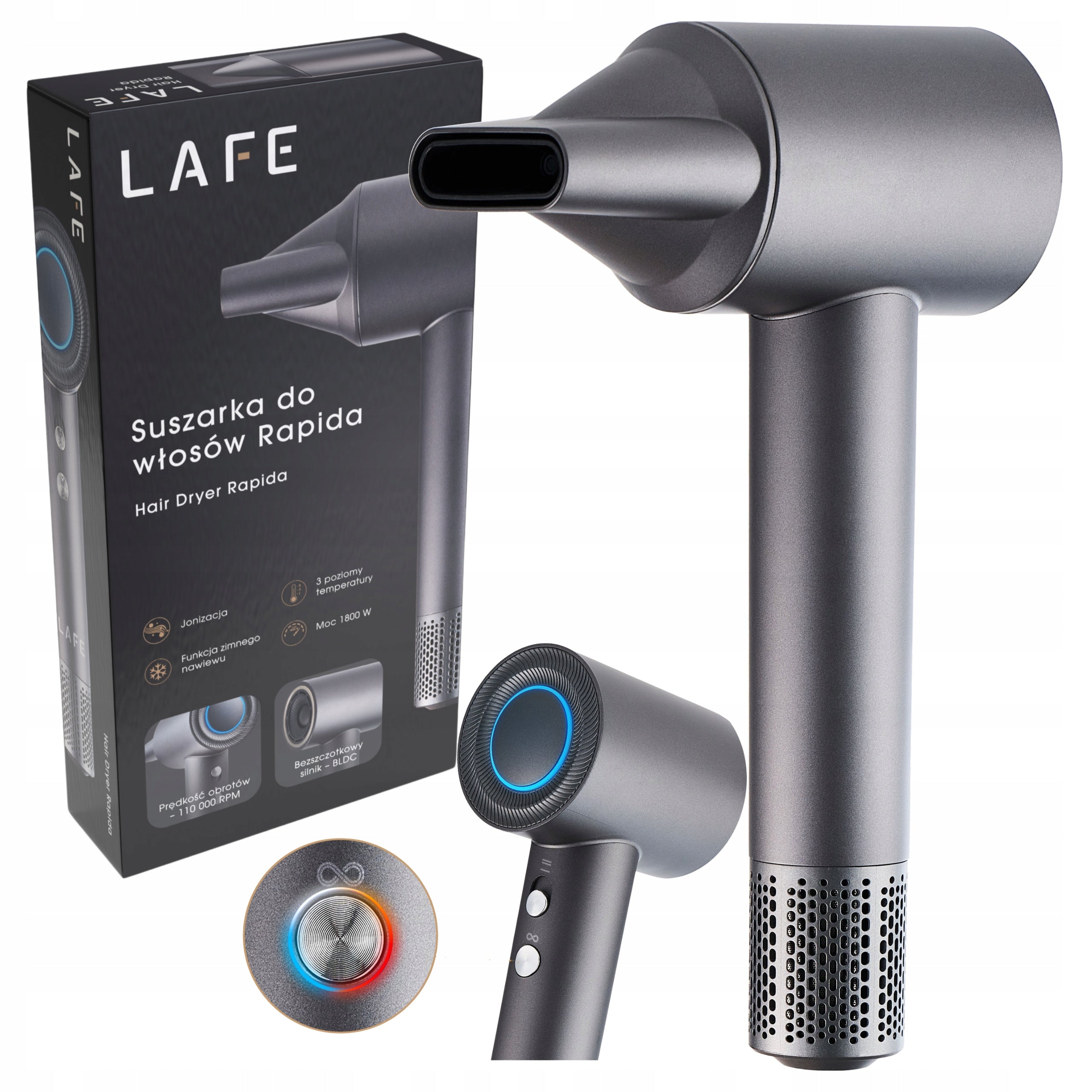 Hair Dryer with Ionization Cold Vent Strong 1600W BLDC 110000 RPM