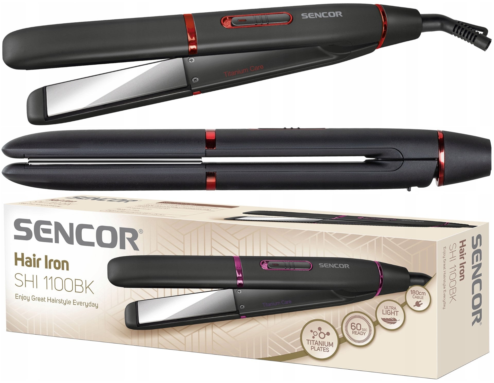 Hair Straightener Sencor SHI 1100BK IONIZER Titanium Plates 360 Light