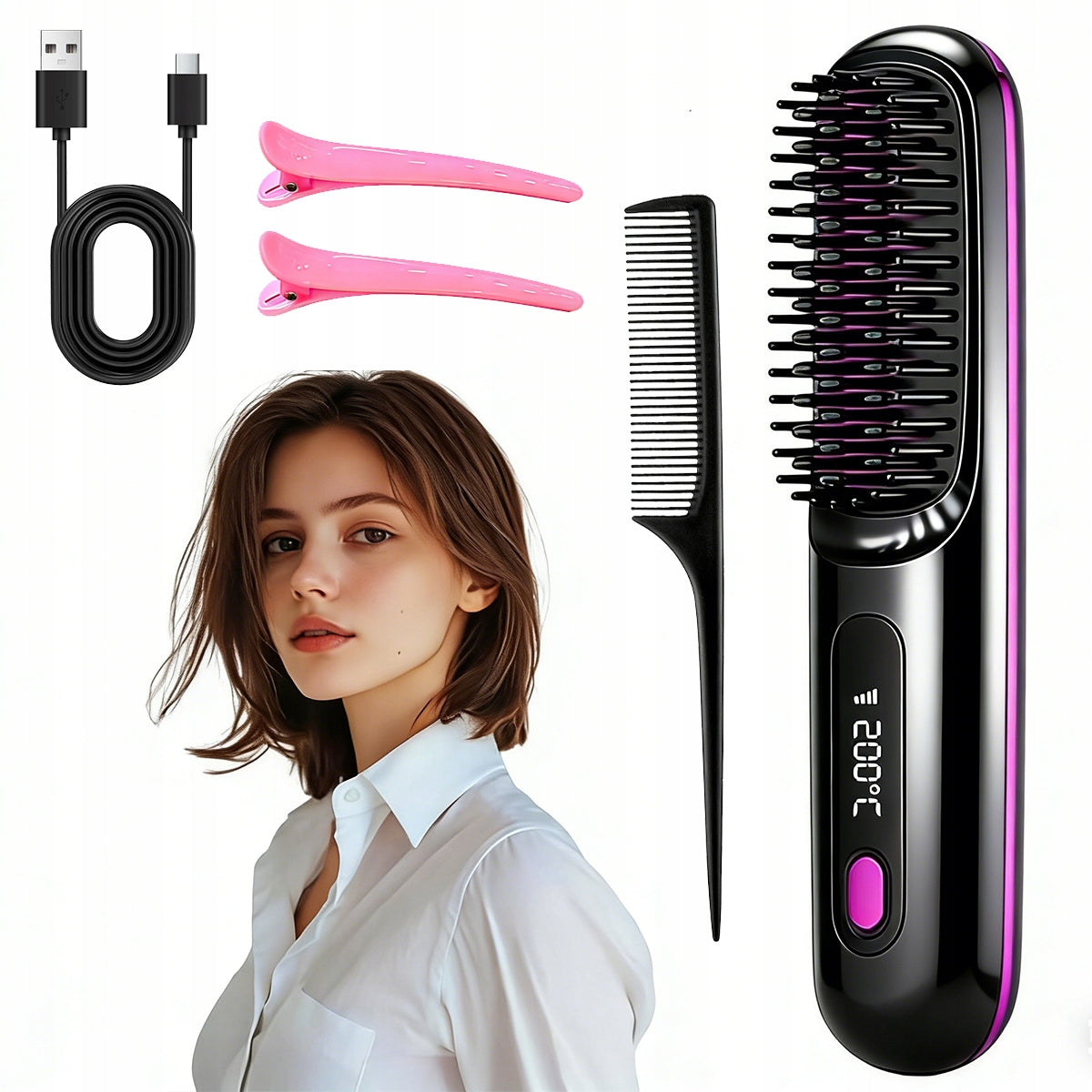 Hair Straightener, Wireless Brush, Comb, Negative Ions Model 4895252511635