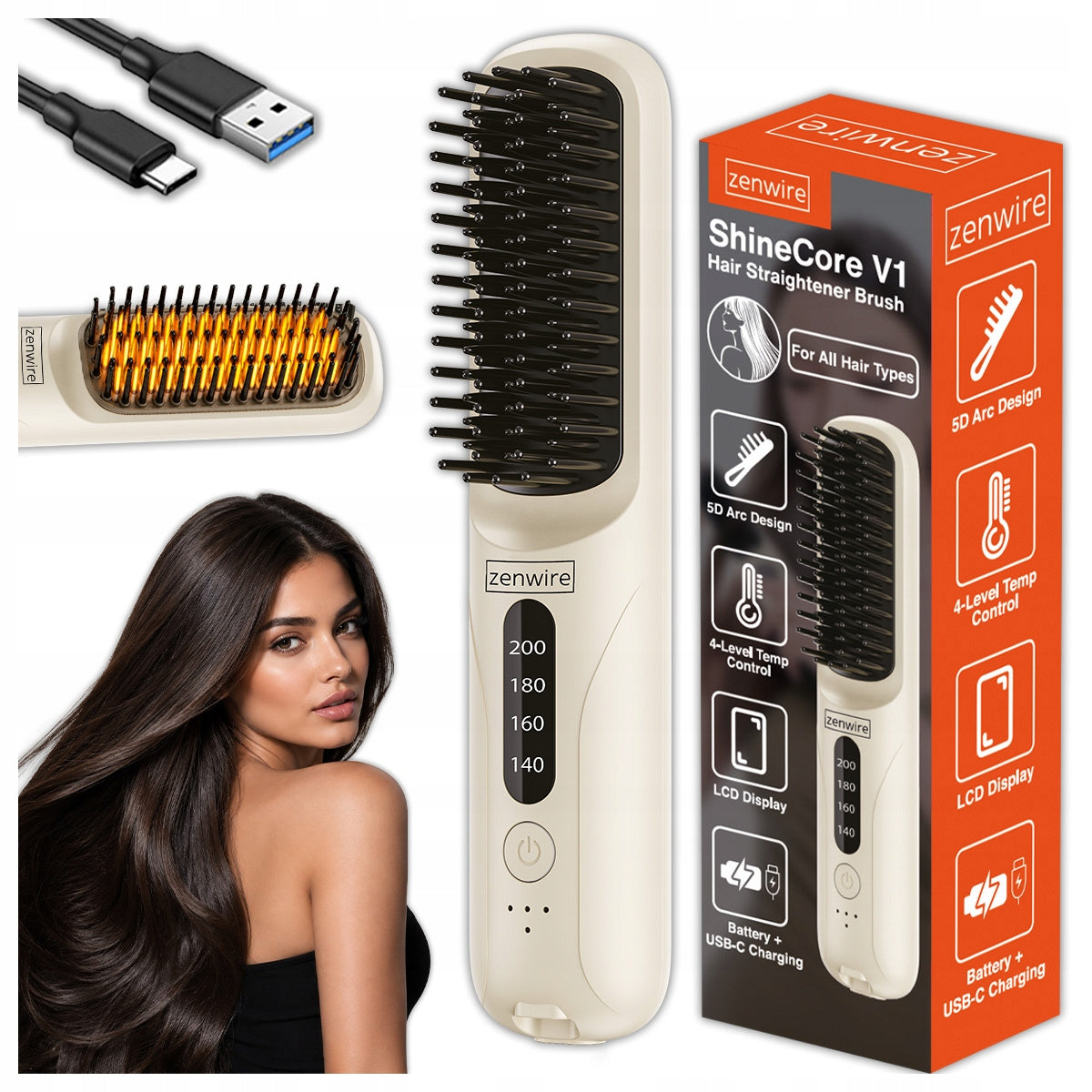 Hair Straightening Brush Hair Straightener Wireless USB Ionization