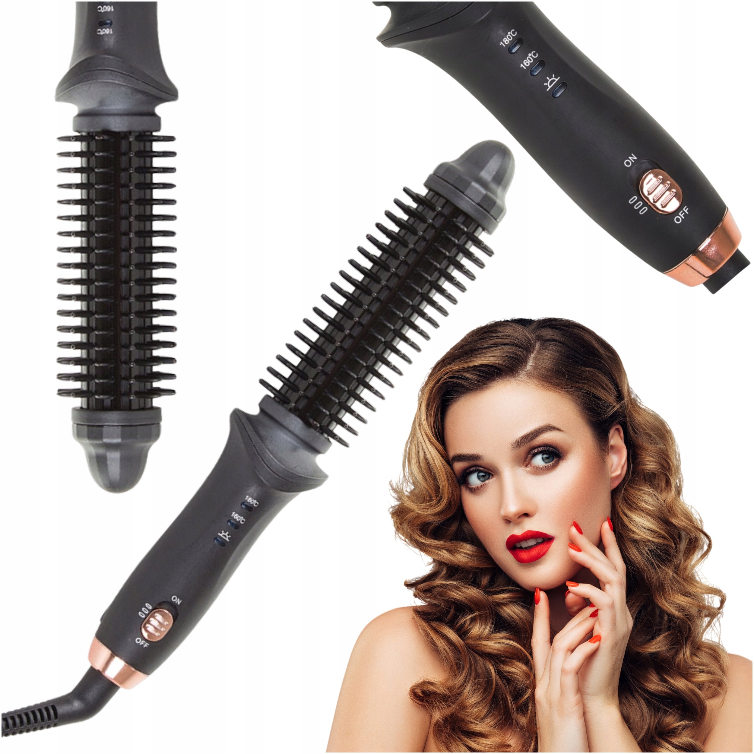Hair Styling Curler Ceramic Hair Brush Curls Waves Black