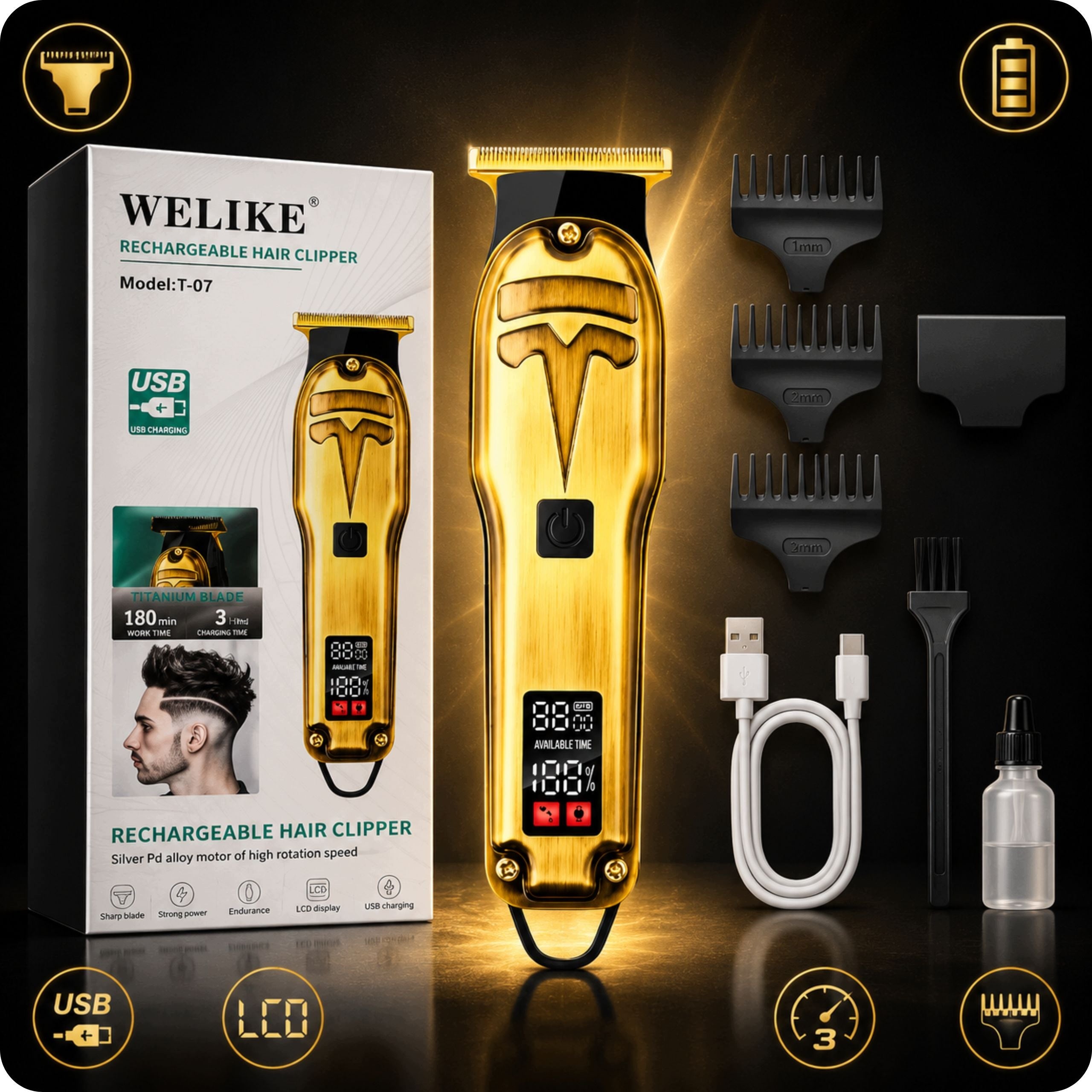 Hair Trimmer Beards Beard Body T-Blade Contour LCD 180 min Barberski Manufacturer code oaza -o 07 maszynka do strzyżenia brody