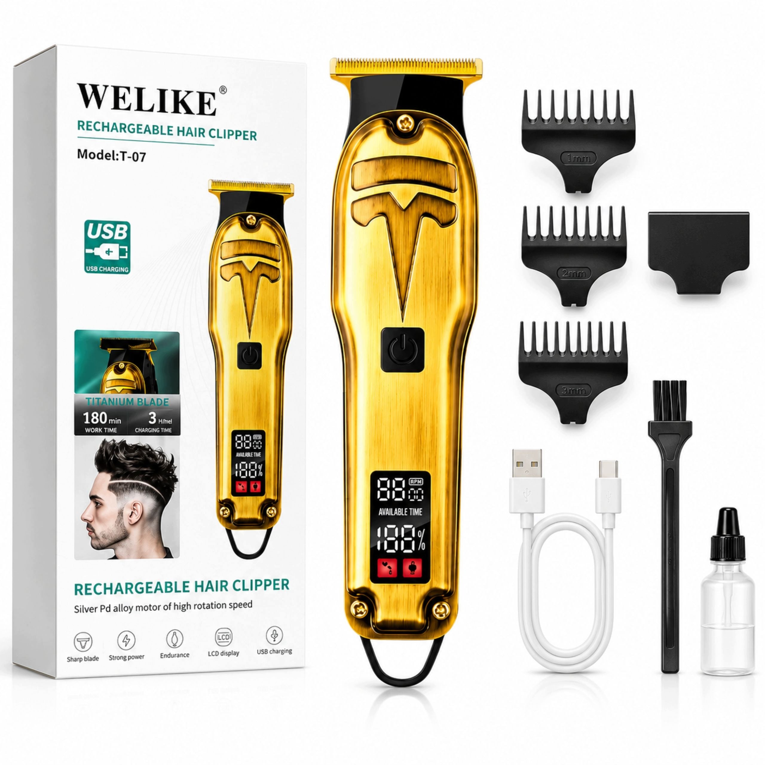 Hair Trimmer Beards Beard Body T-Blade Contour LCD 180 min Barberski