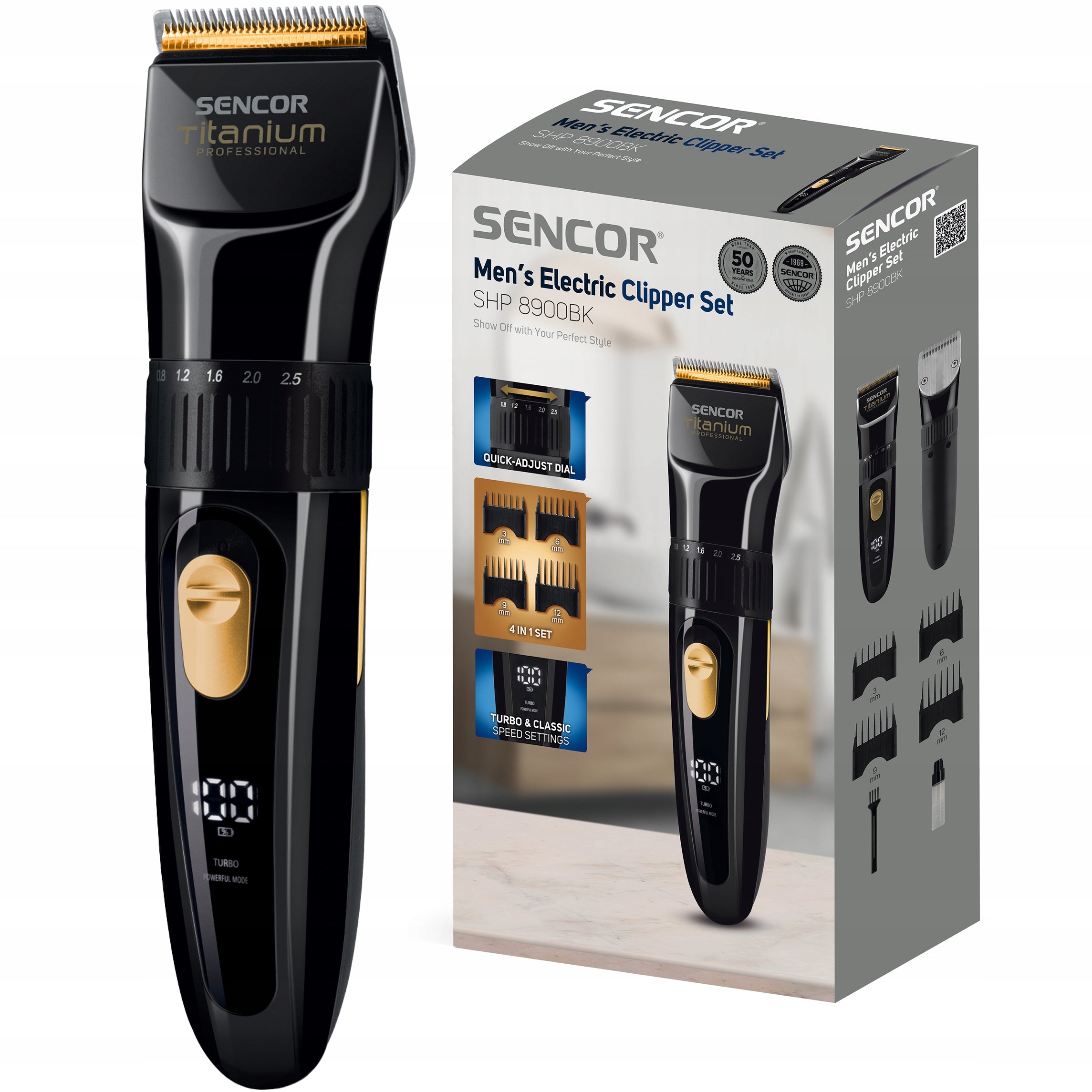 Hair clipper 0,8/1,2/1,6/2/2,5/3/6/9/12mm 2500 mAh Sencor SHP 8900BK