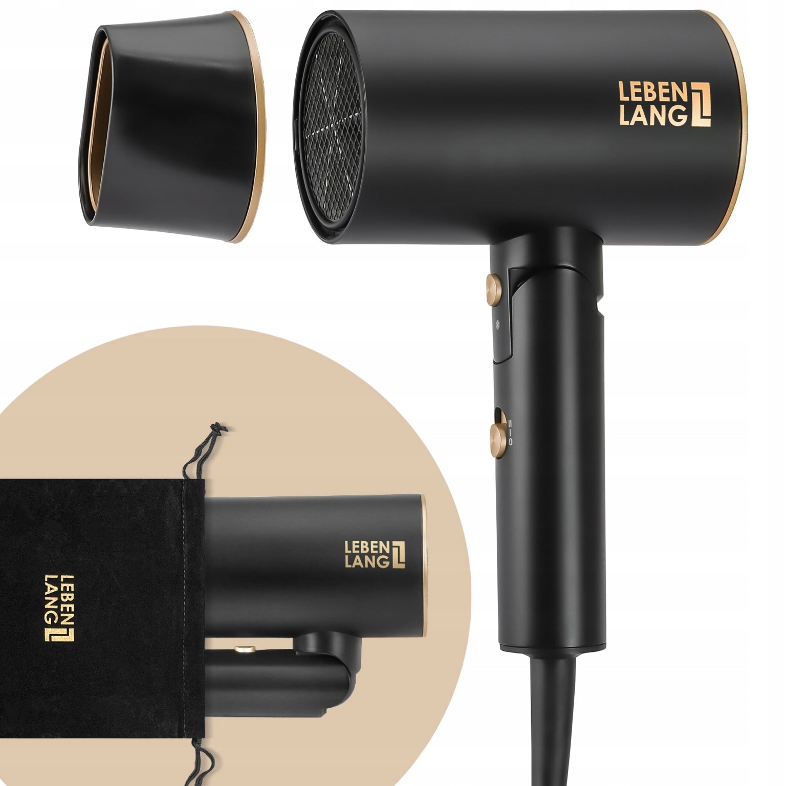 Hair dryer small LEBENLANG 2100W ionization folding cold air supply