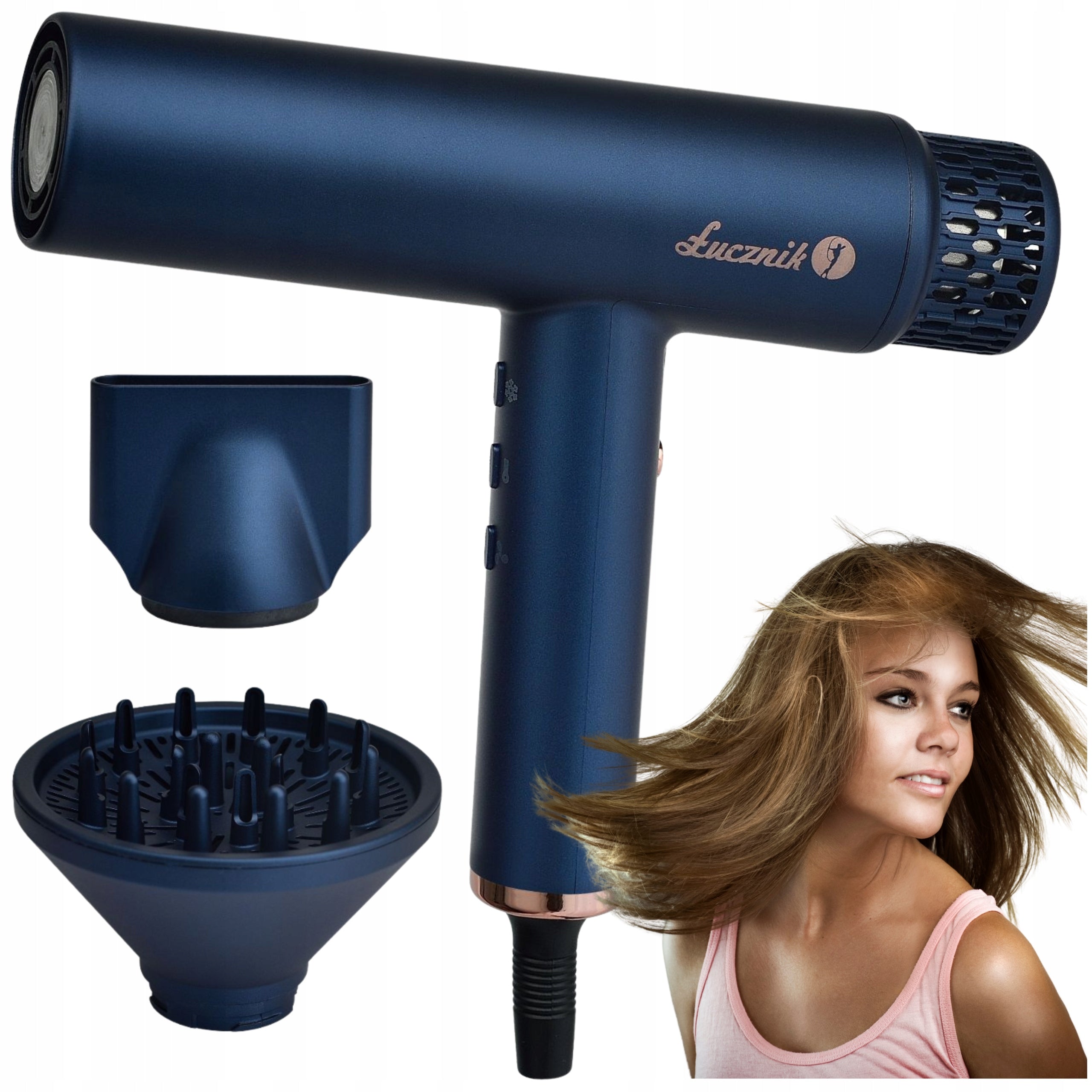Hair dryer with ionization diffuser Łucznik HyperAir BLDC 1800W navy blue