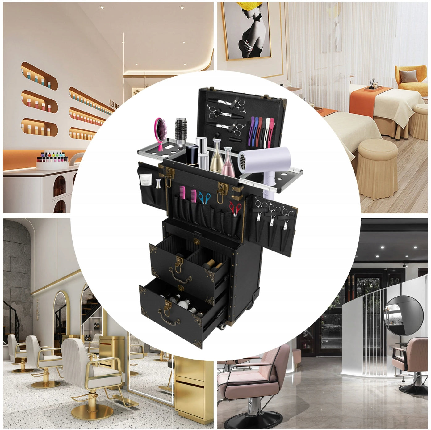 Hairdresser case 3in1 on wheels cosmetic organizer black Brand no brand