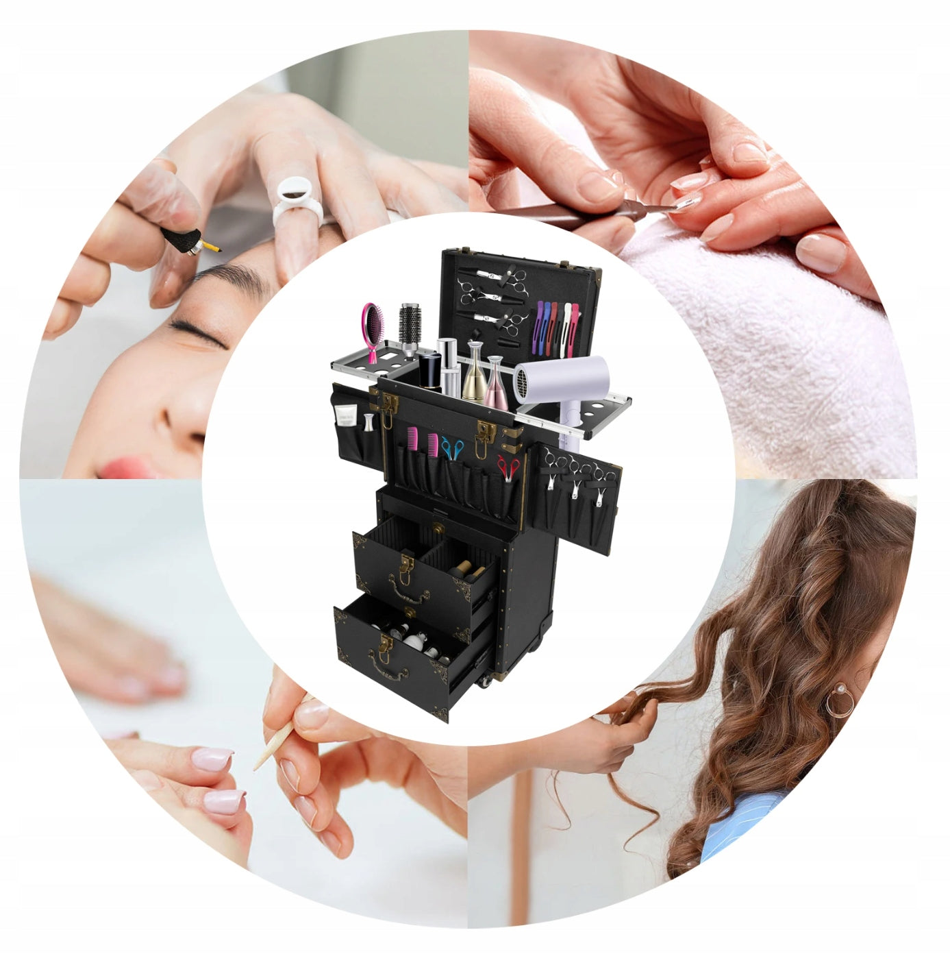 Hairdresser case 3in1 on wheels cosmetic organizer black Medical device no