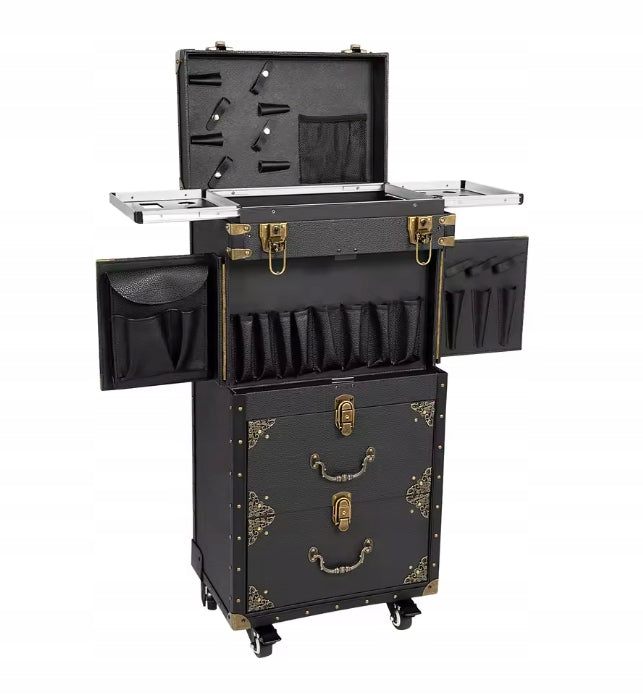 Hairdresser case 3in1 on wheels cosmetic organizer black