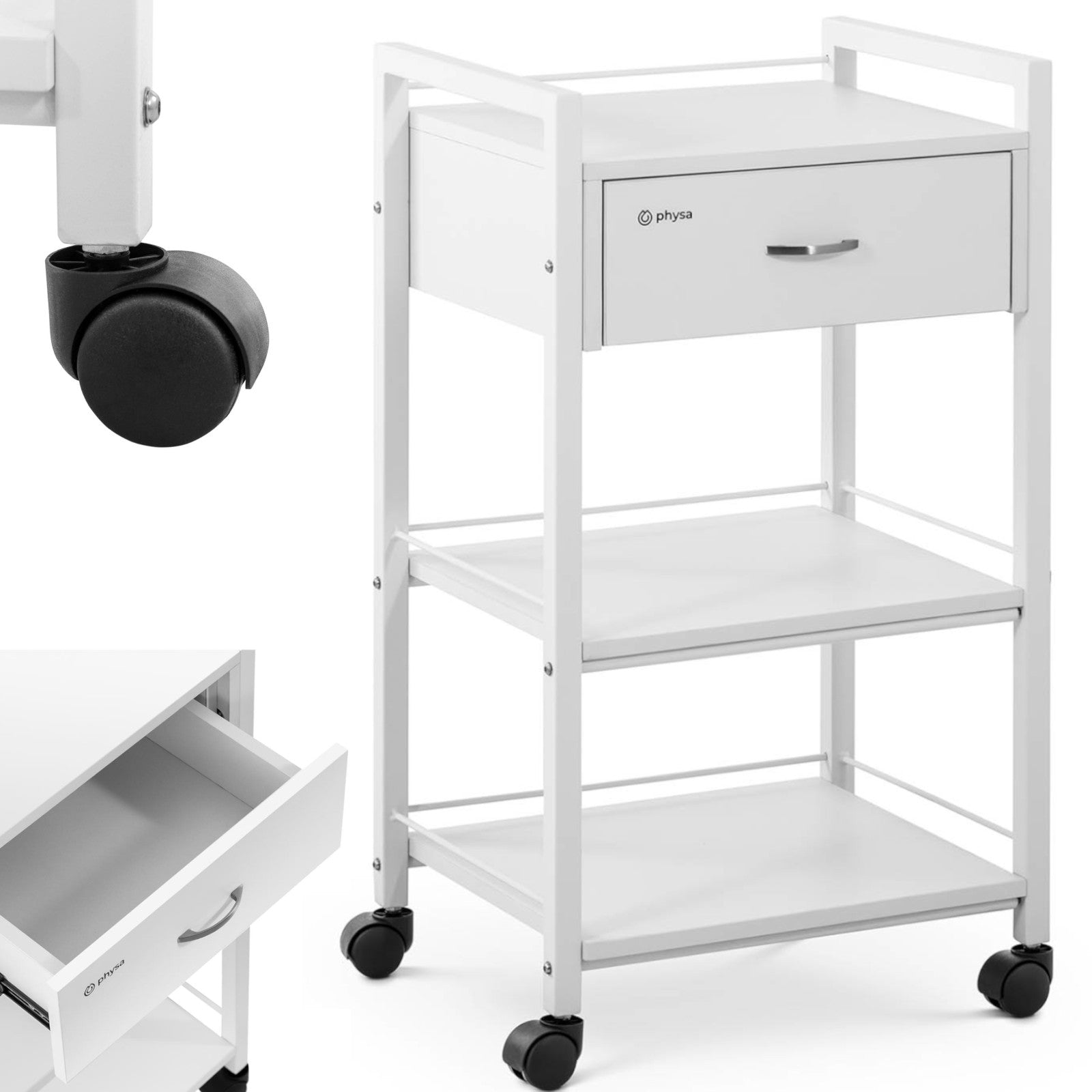 Hairdresser cosmetic trolley 1 drawer 3 shelves white 47.5x40 cm