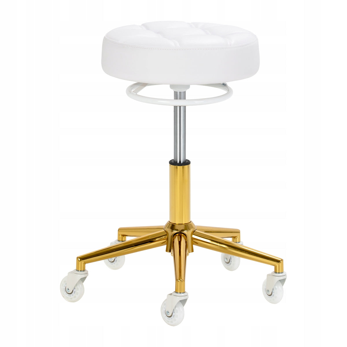 Hairdresser stool Gabbiano D054G white and gold Upholstery material other