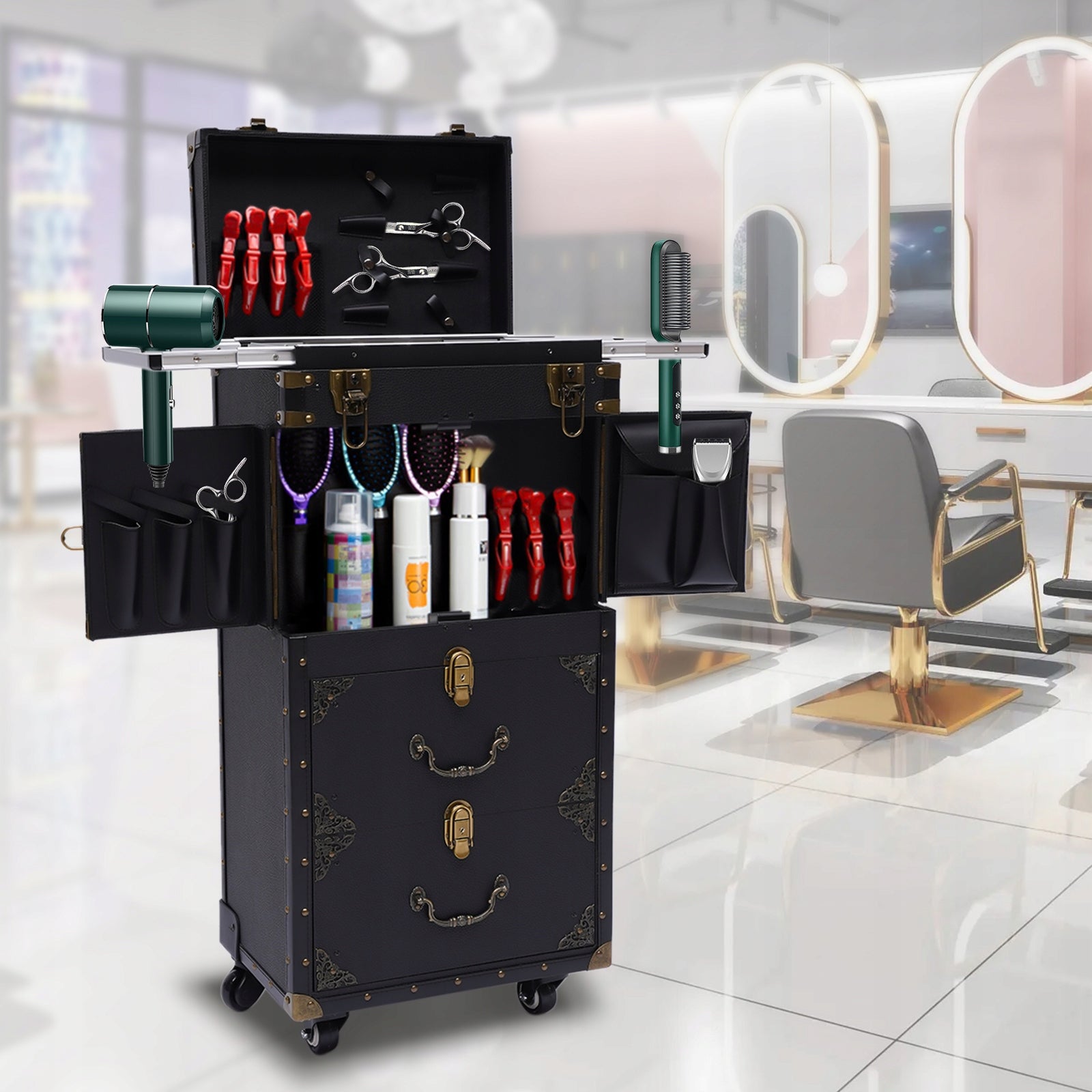 Hairdresser trolley on wheels with lock for storage on the go Manufacturer code sen475342