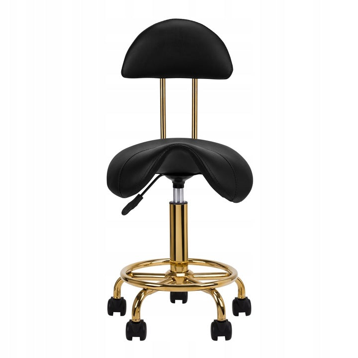 Hairdressing Cosmetic Stool With Backrest Black Gold Chair Hoker