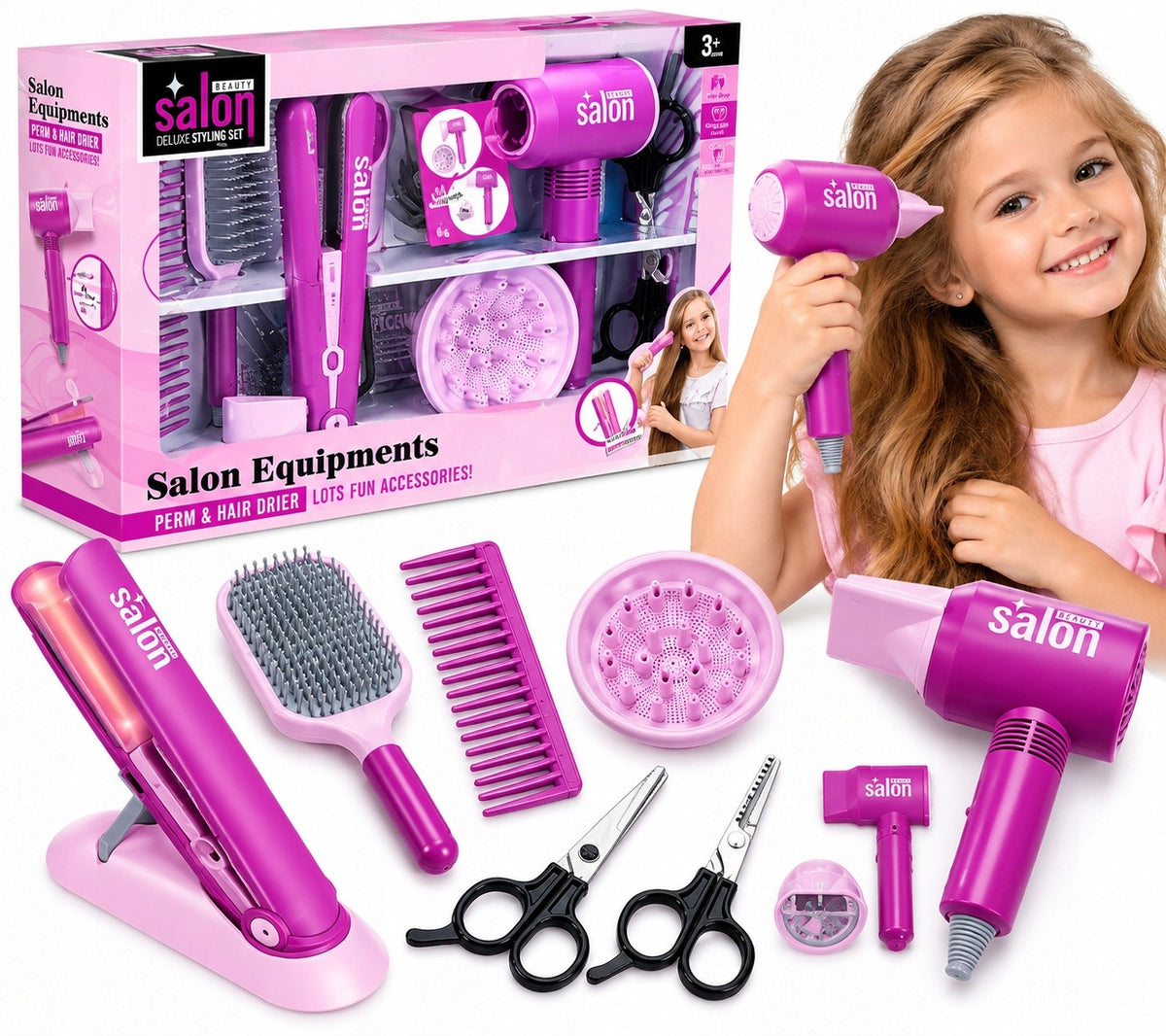 Hairdressing Set for Children Dryer with Air Vent Straightener Accessories