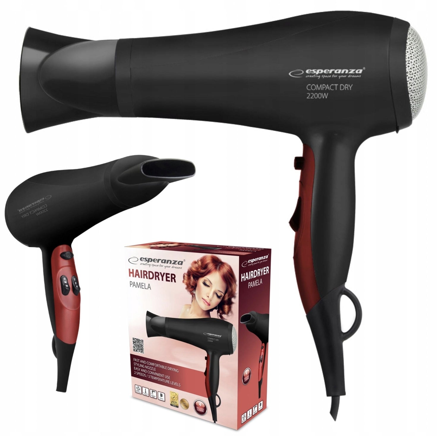 Hairdryer Esperanza Pamela EBH004K 2200 W Brand Esperanza