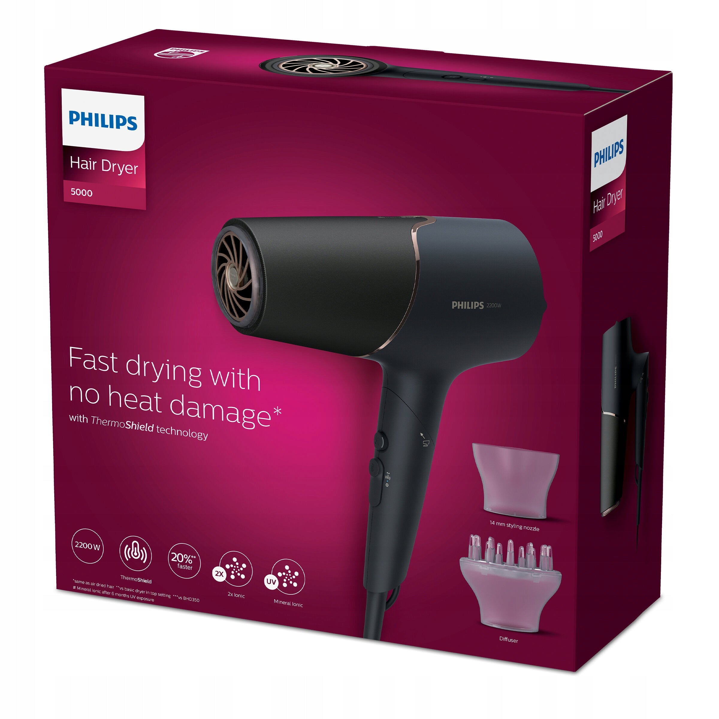 Hairdryer PHILIPS BHD538-30 Thermoshield 2300W Features ionization