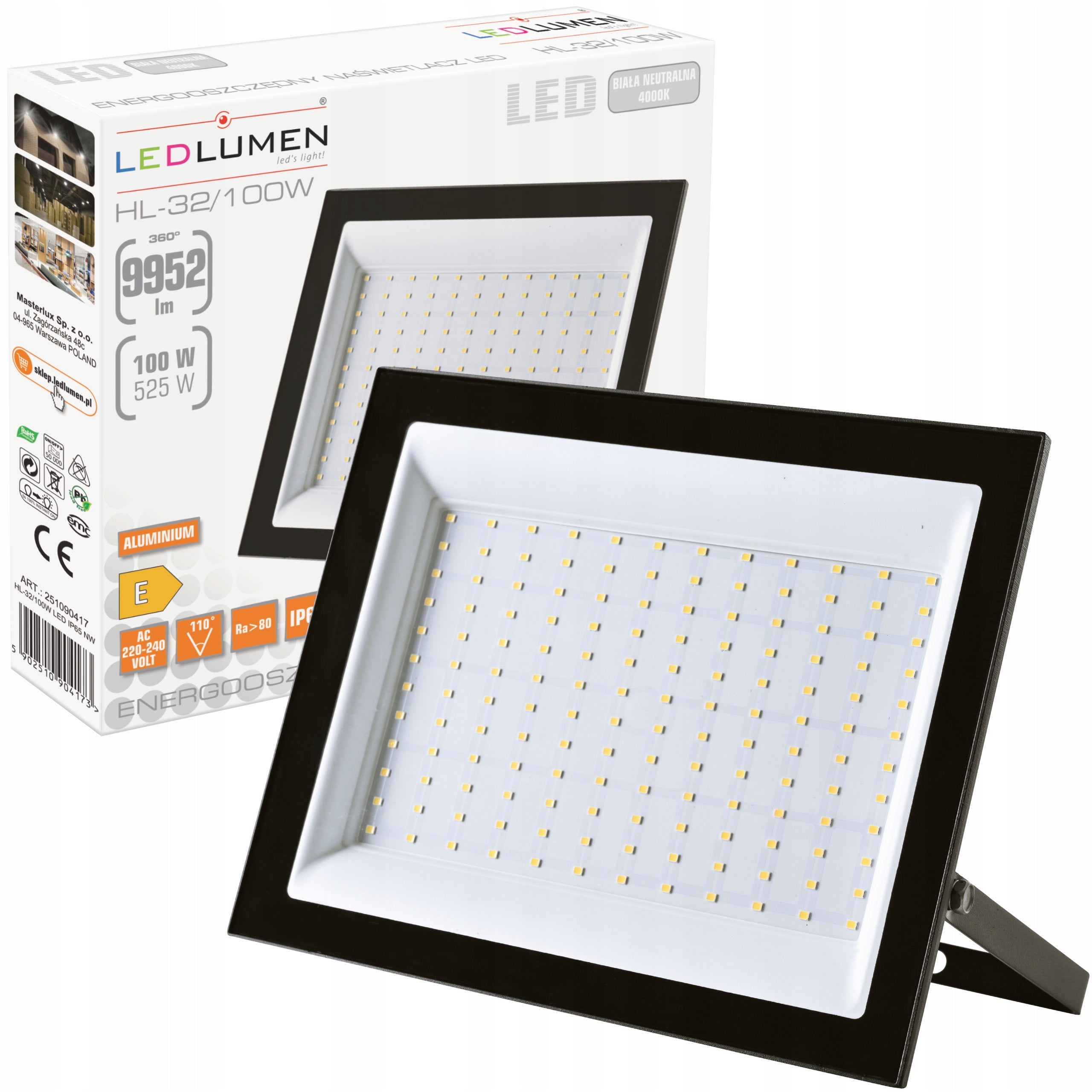 Halogen Floodlight LED Lamp 100W=525W Outdoor IP65 Slim 9952lm 4000K Manufacturer code 251090417