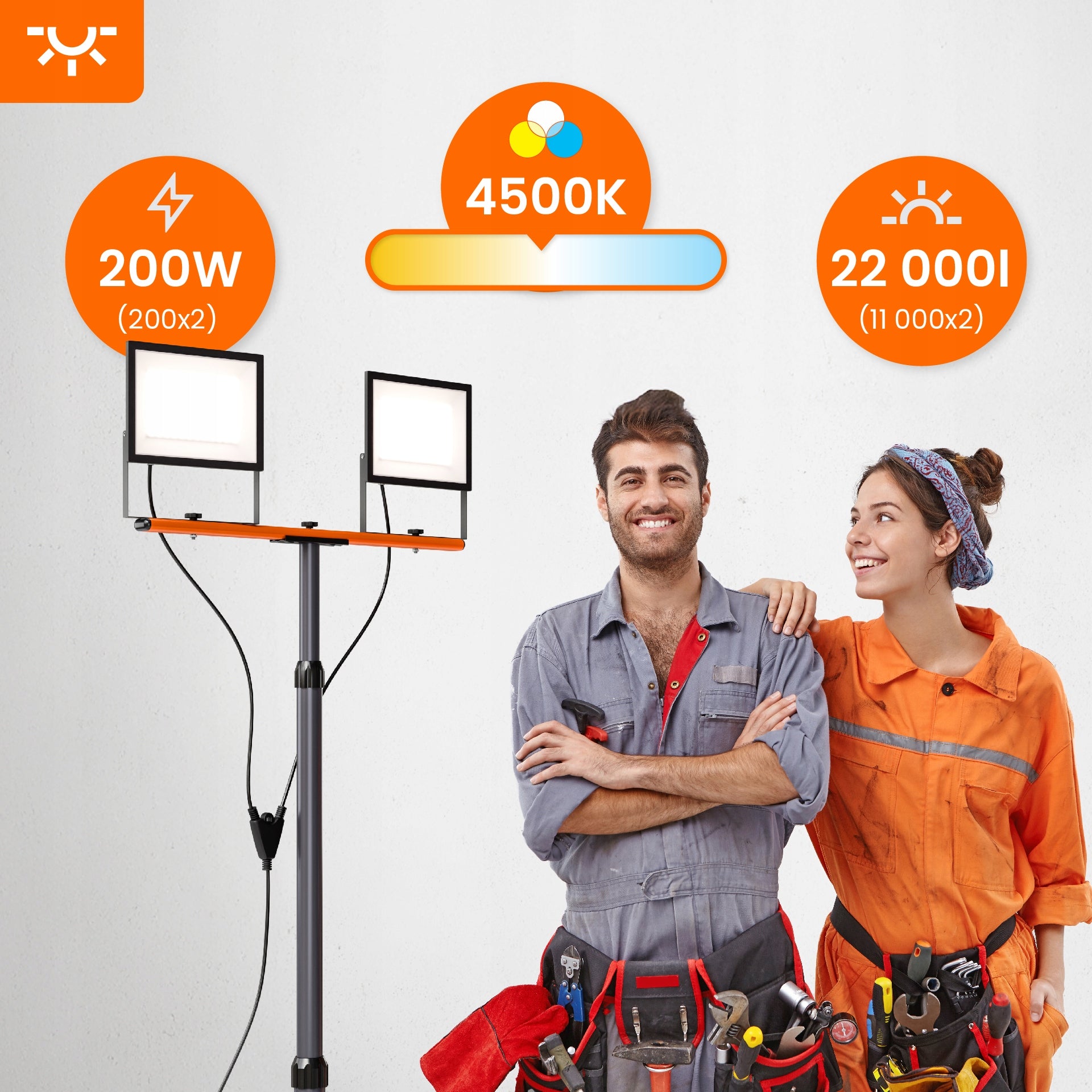 Halogen LED Building Kit 2X 100W Floodlight Work Lamp on Tripod Packaging status original