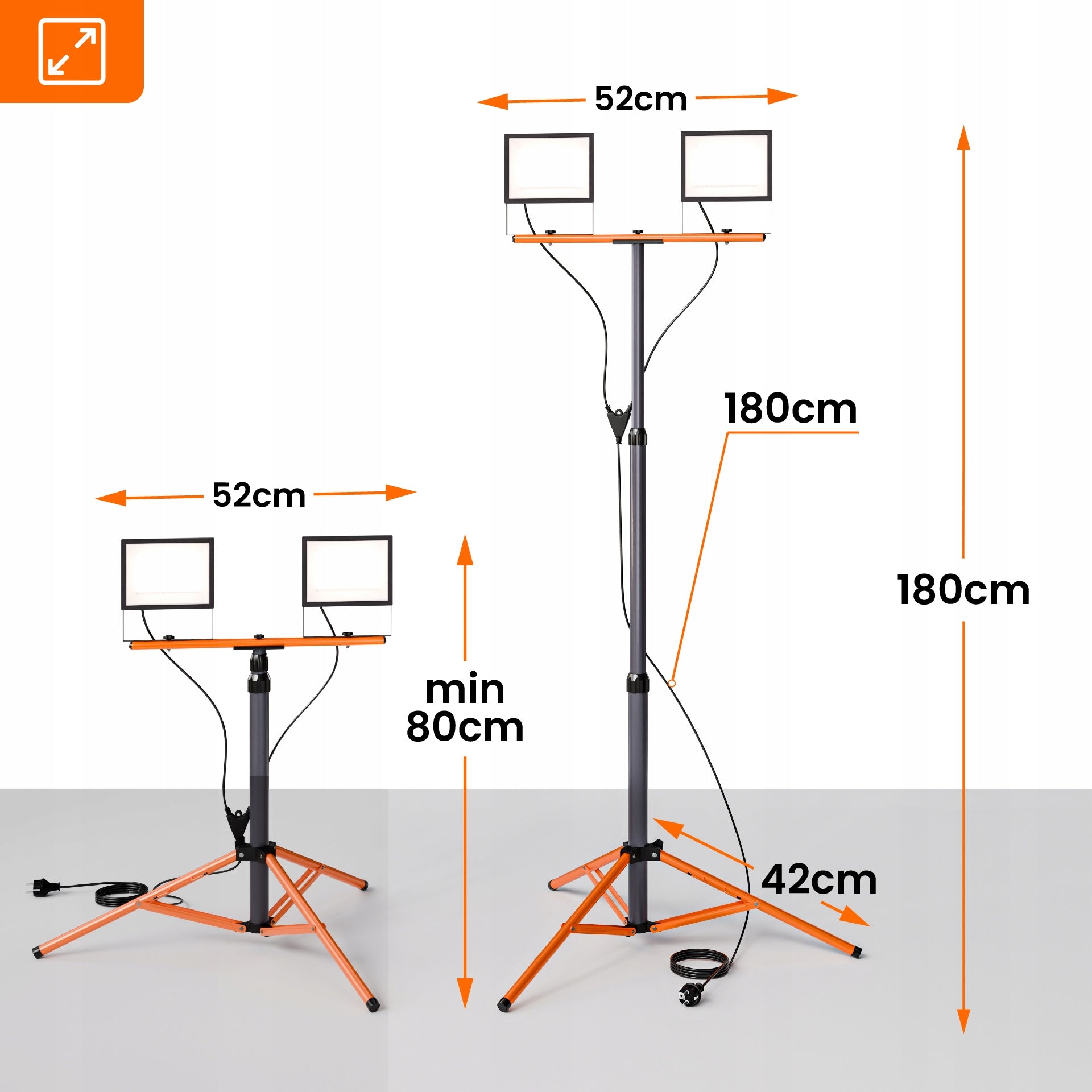 Halogen LED Building Kit 2X 100W Floodlight Work Lamp on Tripod Rated power 200 W