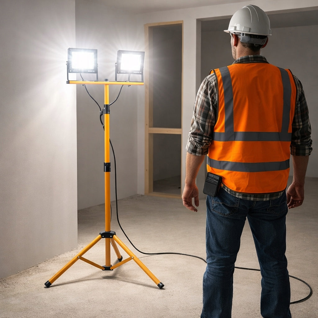 Halogen LED Construction Tripod Floodlight 2x 50W 9000lm Connected Kit Packaging status original