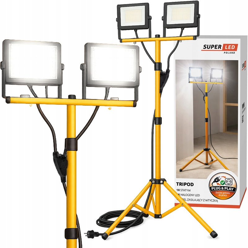 Halogen LED Construction Tripod Floodlight 2x 50W 9000lm Connected Kit