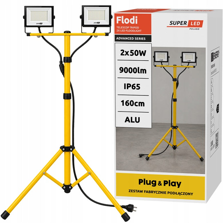 Halogen LED Construction Tripod Floodlight 2x 50W 9000lm Connected Kit
