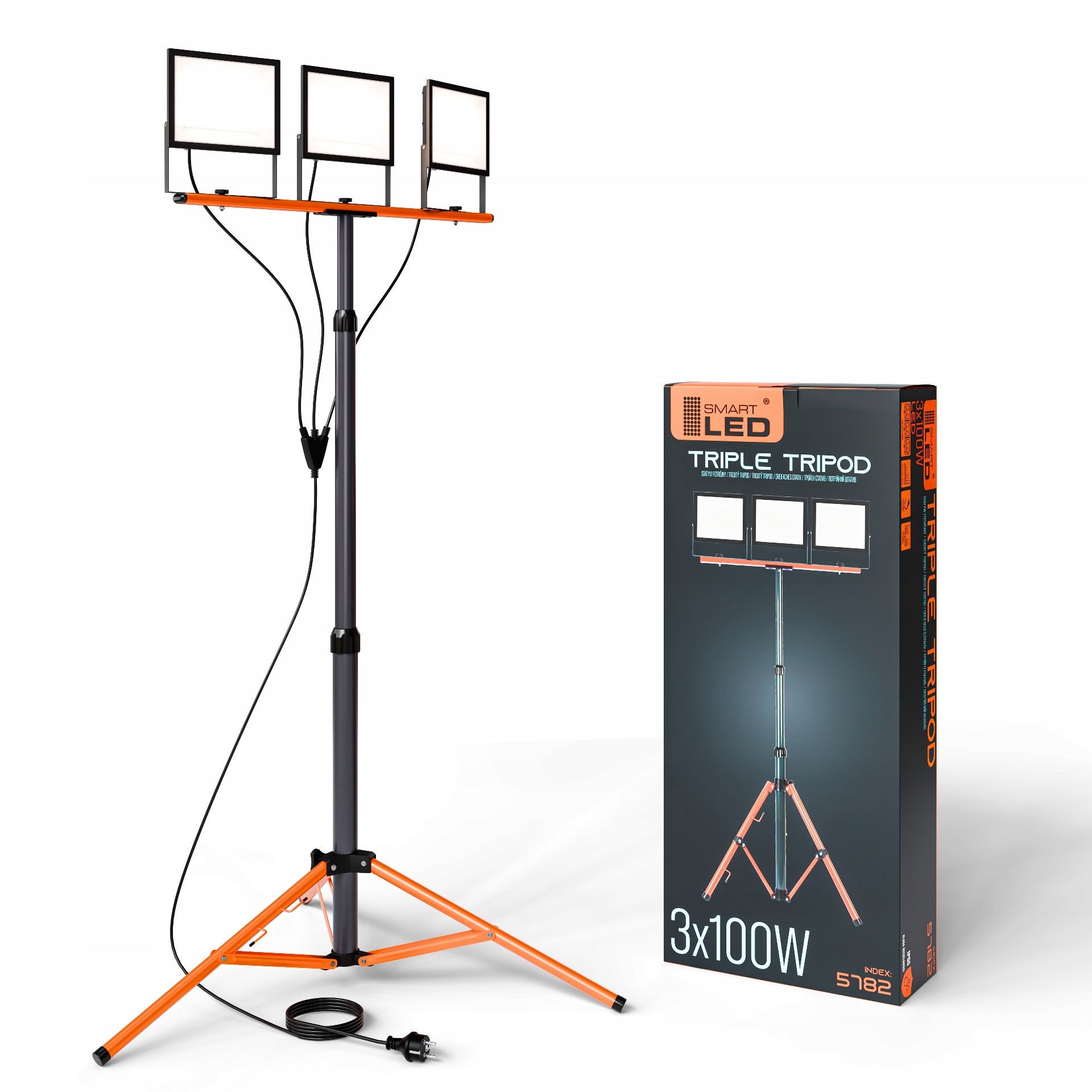 Halogen LED Construction Tripod Floodlight 3x 100W 33000lm Lamp On Stand Packaging status original
