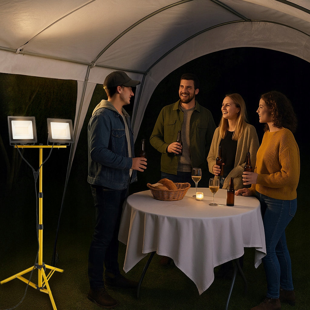 Halogen LED Floodlight 2x 100W + Construction Tripod 200W For Garage Renovation Brightness 14000 lm