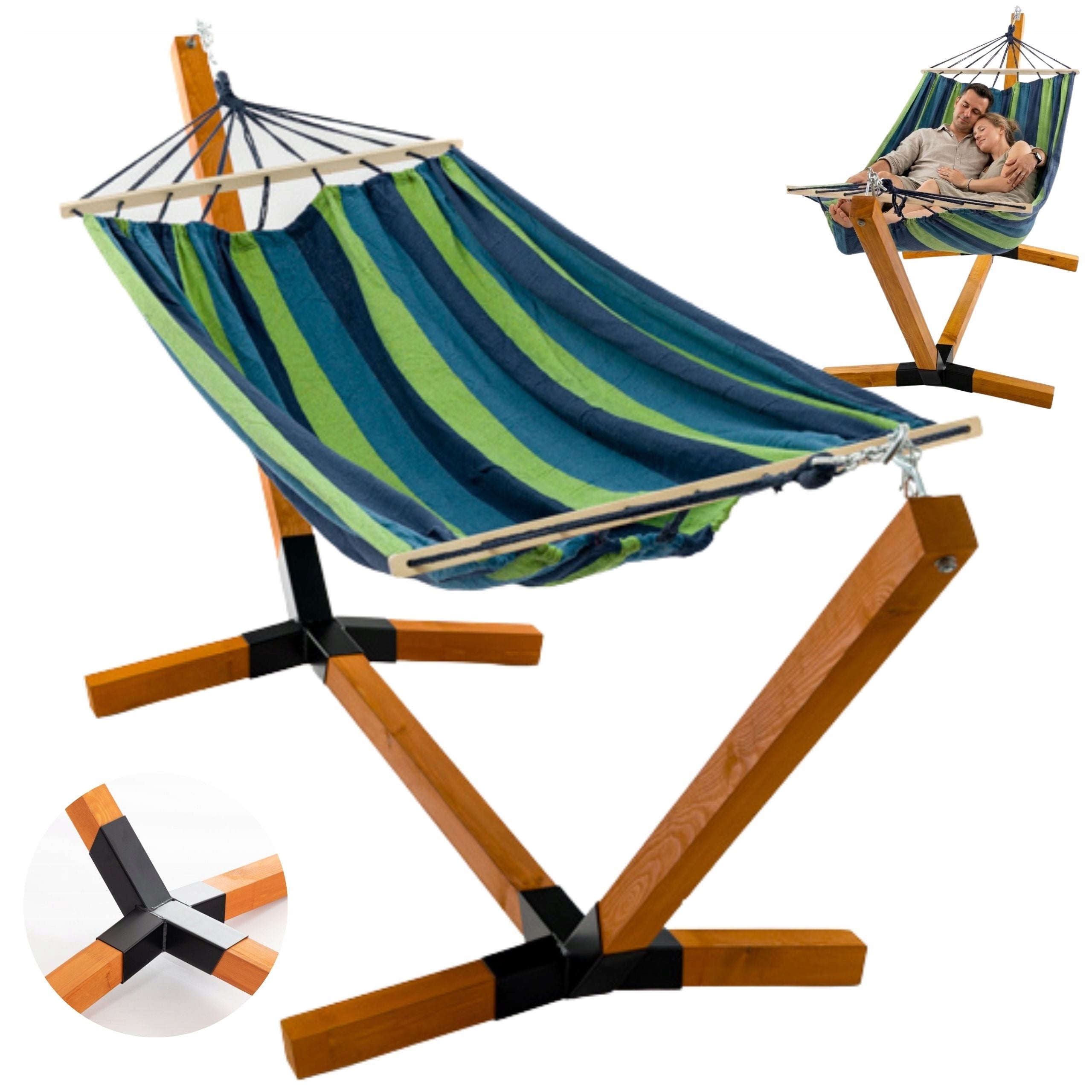 Hammock with Garden Frame Double Wooden Metal Amber Legs