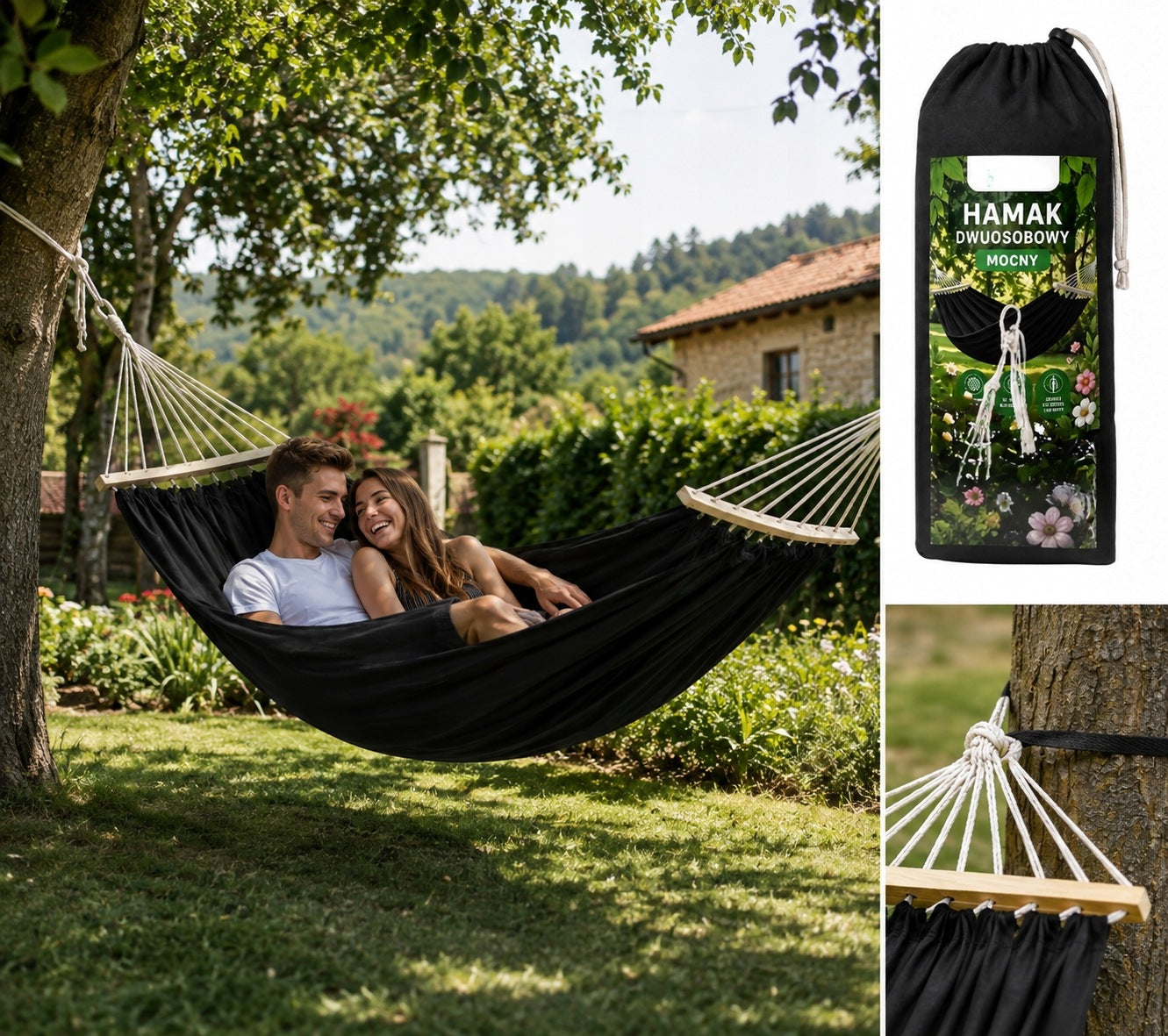Hammock with bar Heckermann grey 240 kg 180 x 150 with bag